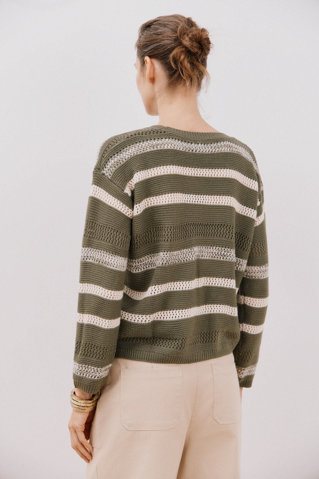 Cortefiel Two-tone striped jumper - Light Khaki 3 Shaws Department Stores