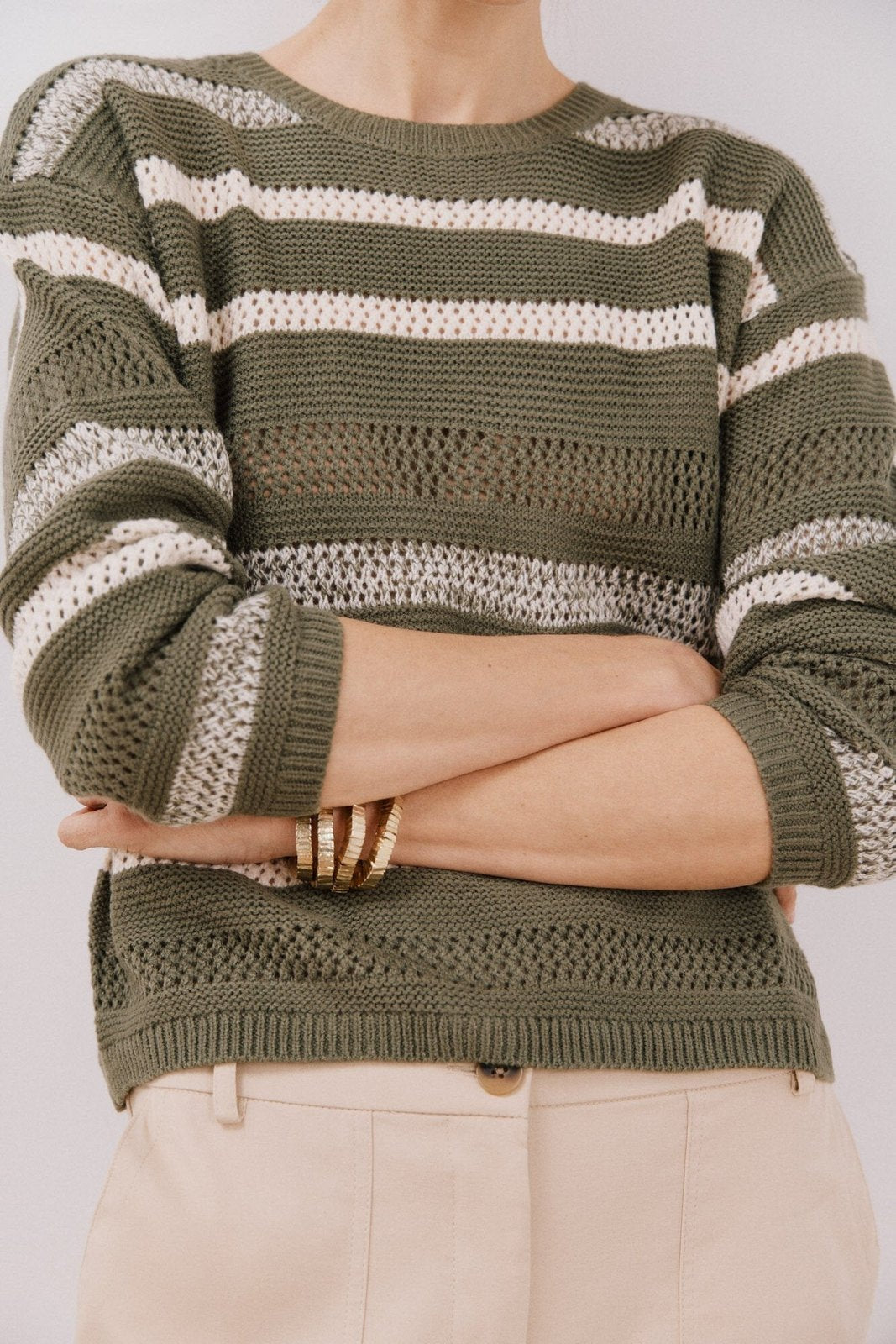 Cortefiel Two-tone striped jumper - Light Khaki 5 Shaws Department Stores
