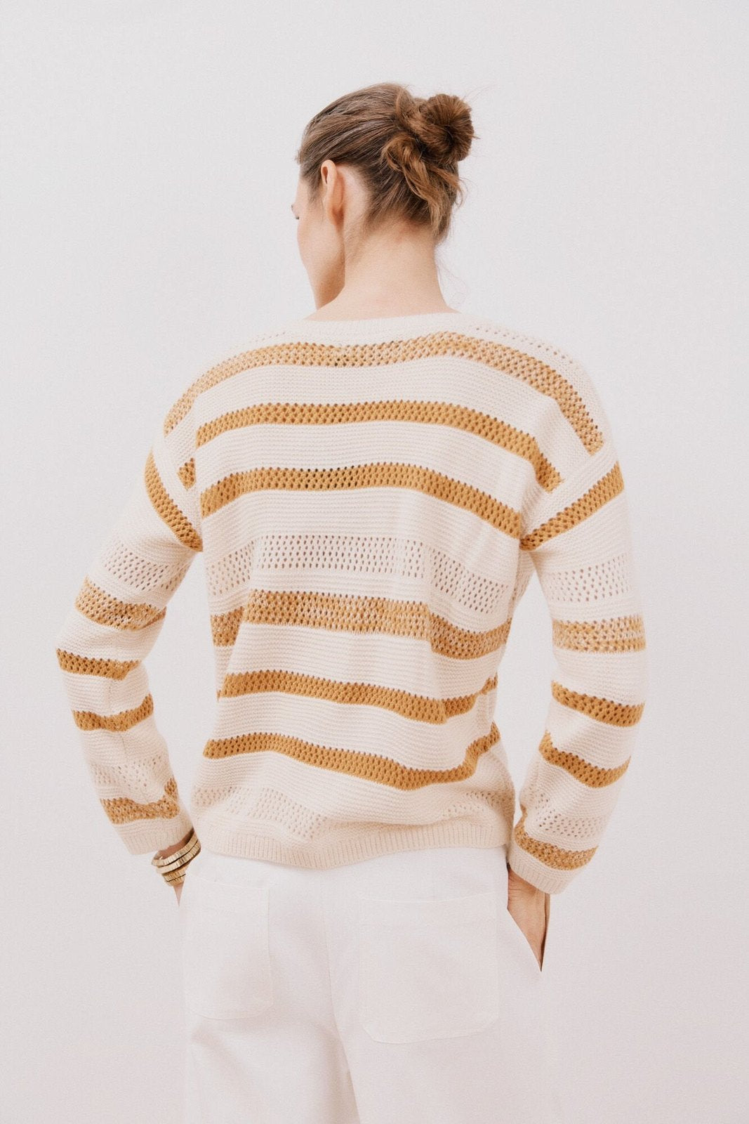 Cortefiel Two-tone striped jumper - Ivory 4 Shaws Department Stores