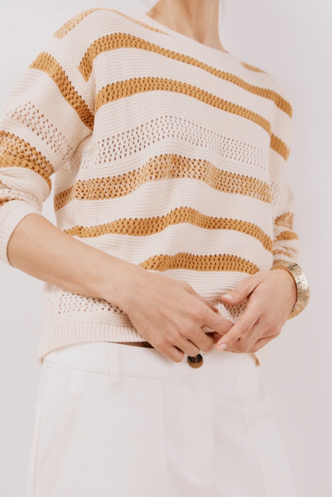 Cortefiel Two-tone striped jumper - Ivory 3 Shaws Department Stores