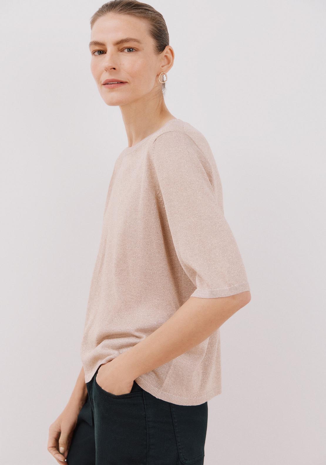 Cortefiel Metallic Jersey-Knit Jersey - Sand 4 Shaws Department Stores