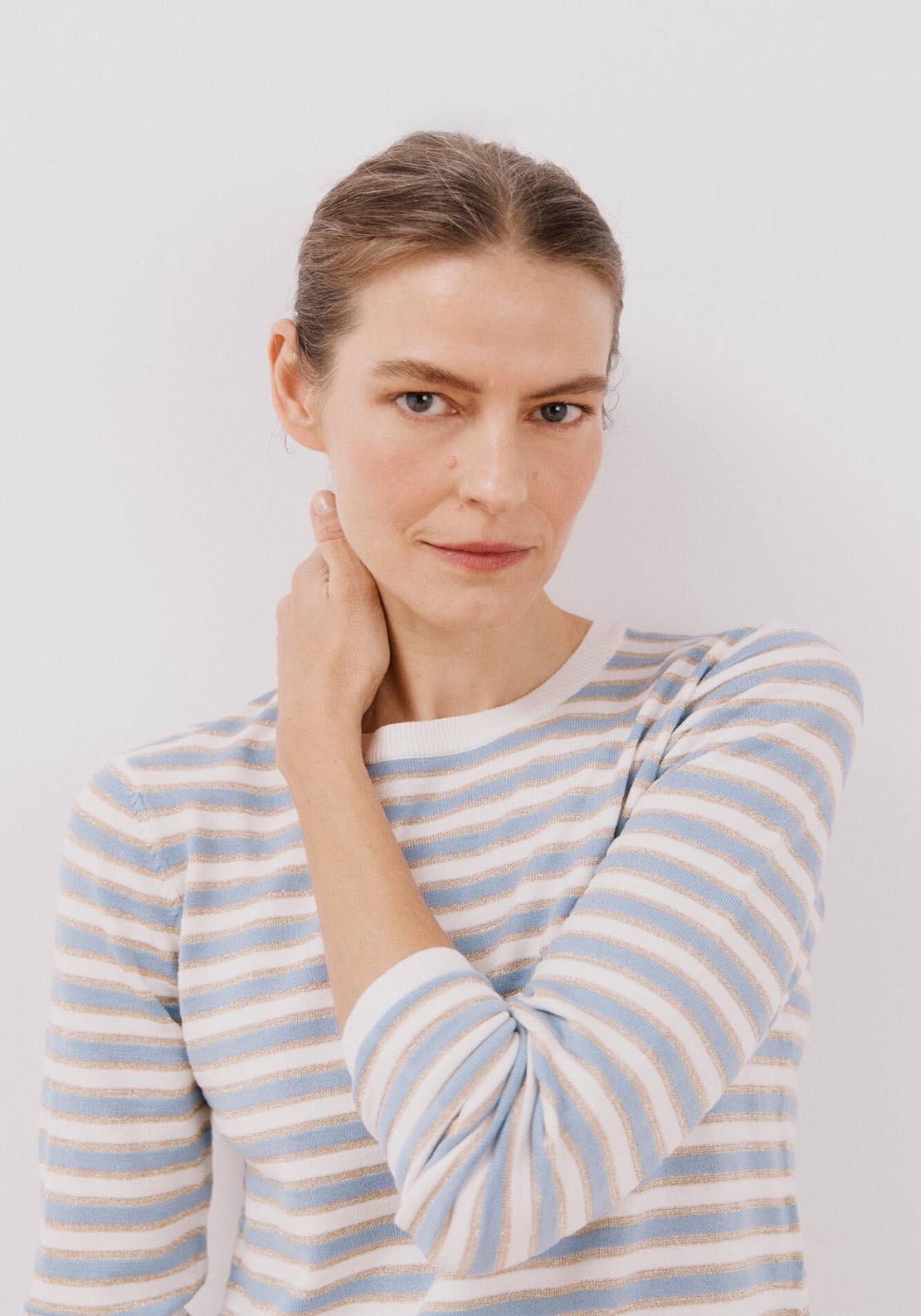 Cortefiel Lurex Stripes Jumper - Light Blue 4 Shaws Department Stores