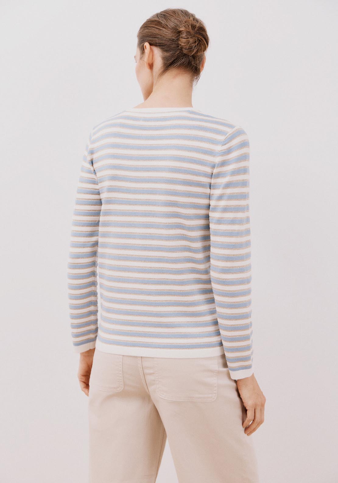 Cortefiel Lurex Stripes Jumper - Light Blue 2 Shaws Department Stores