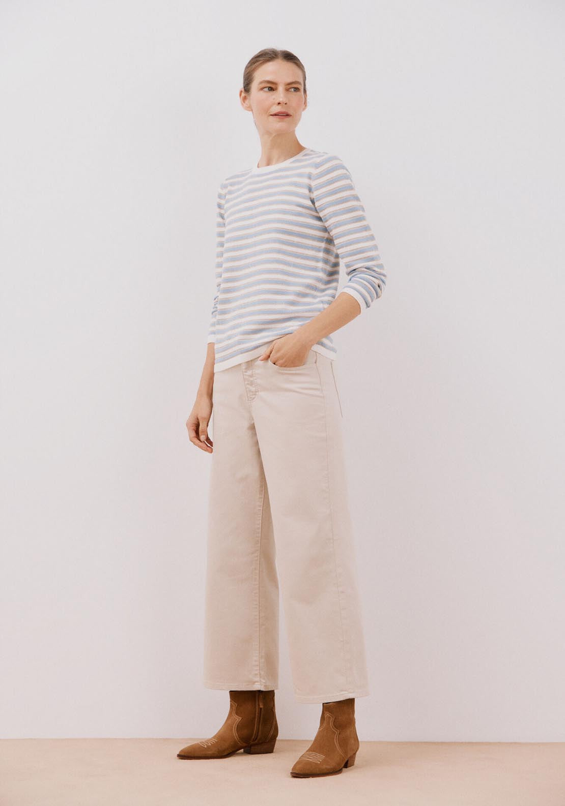 Cortefiel Lurex Stripes Jumper - Light Blue 5 Shaws Department Stores