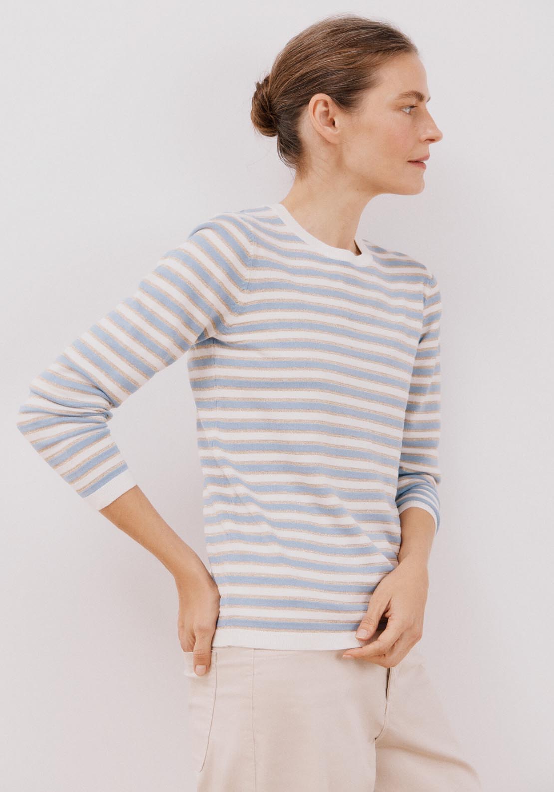 Cortefiel Lurex Stripes Jumper - Light Blue 3 Shaws Department Stores