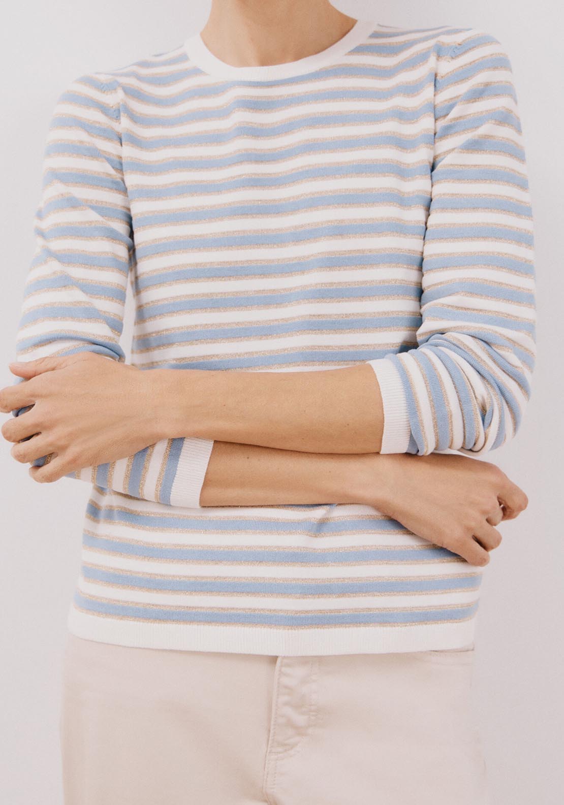 Cortefiel Lurex Stripes Jumper - Light Blue 1 Shaws Department Stores