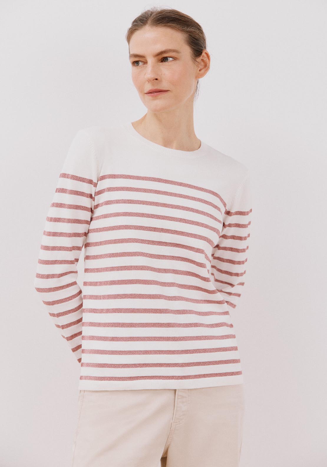 Cortefiel Lurex Stripes Jumper - Fuchsia 1 Shaws Department Stores