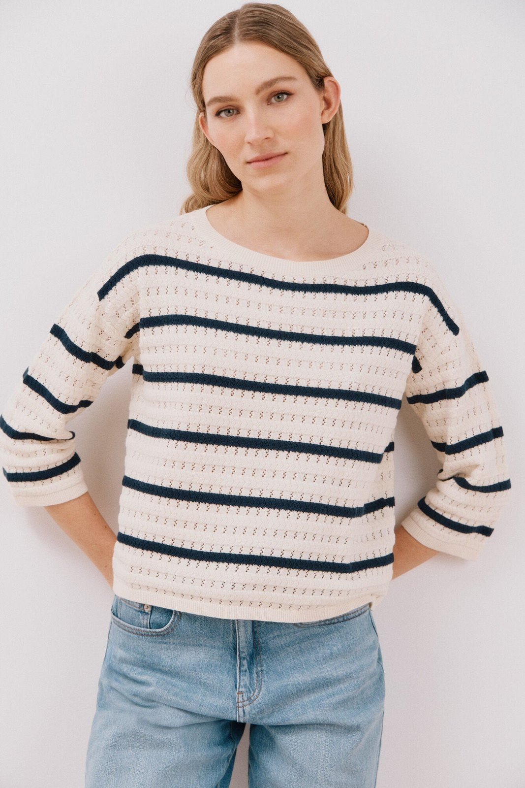 Cortefiel Two-tone striped jumper - Ivory 2 Shaws Department Stores