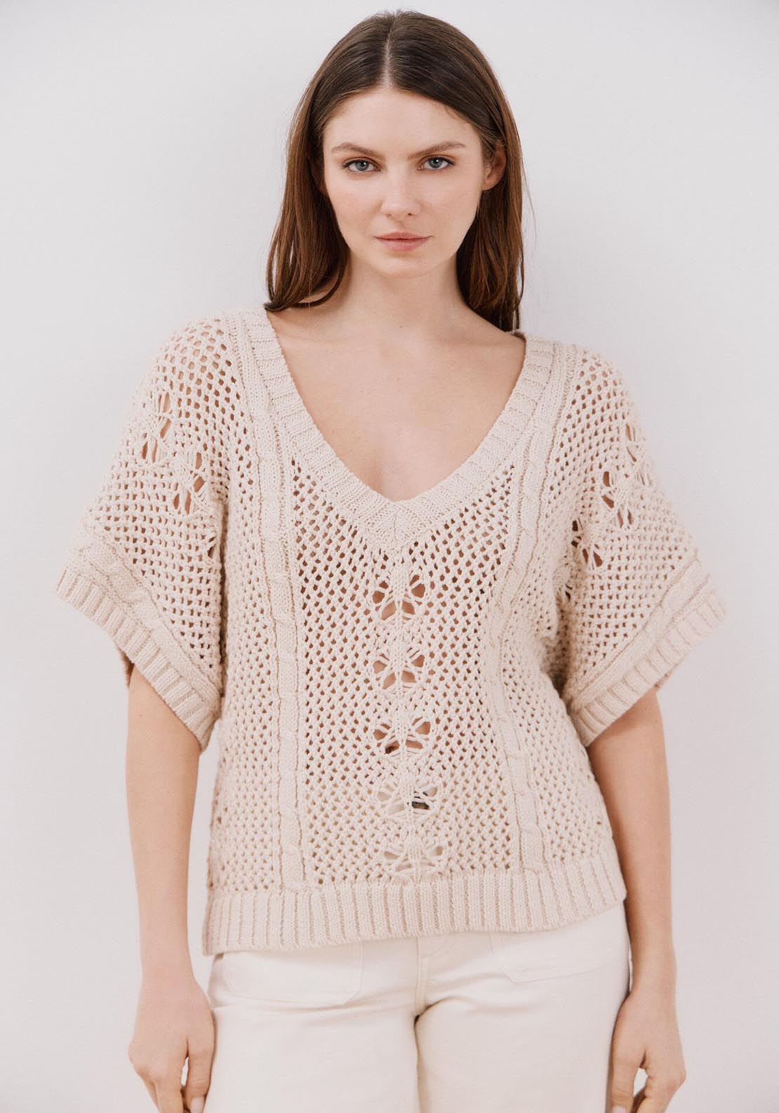 Cortefiel Wide Sleeve Jumper - Ivory 4 Shaws Department Stores