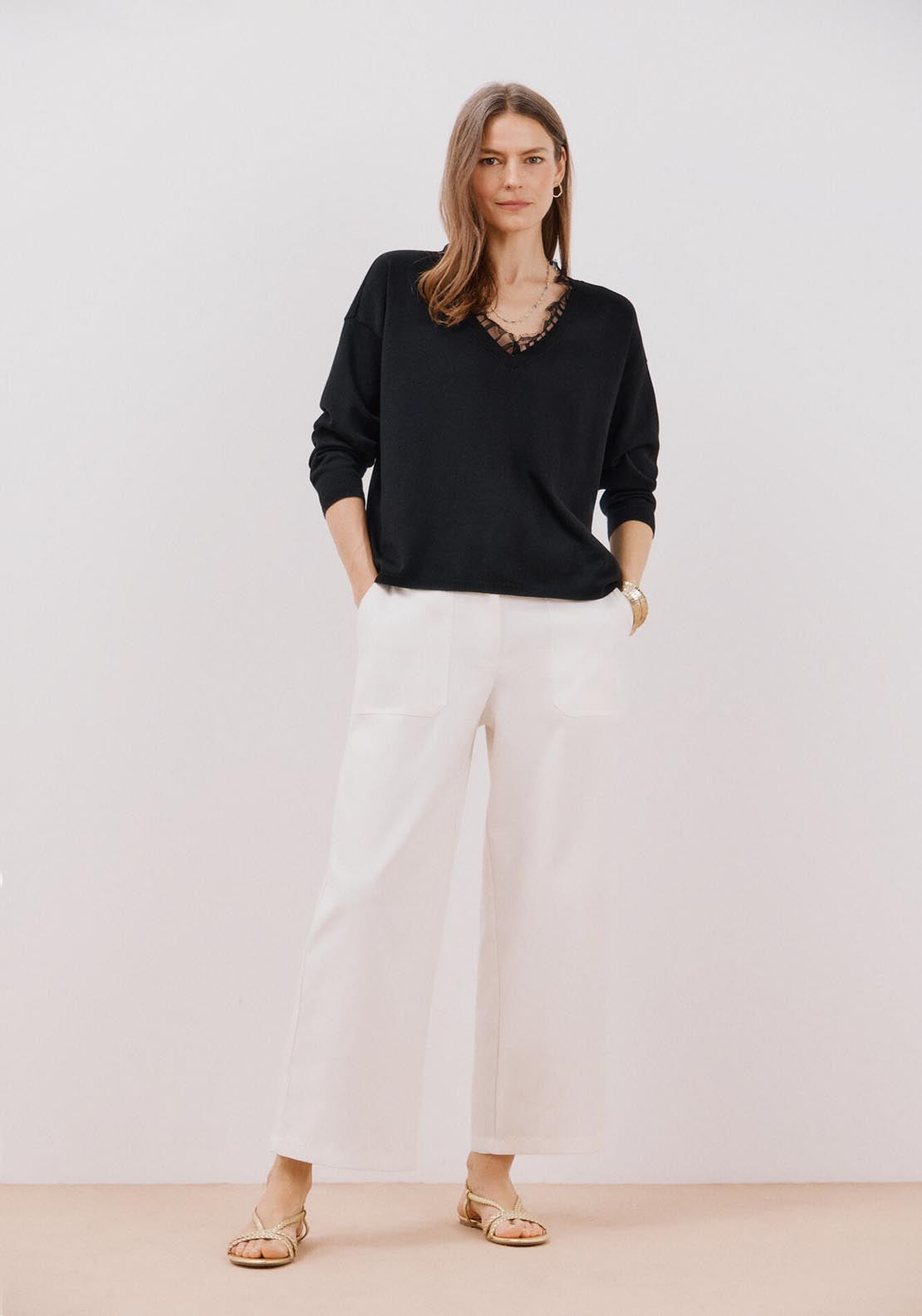 Cortefiel Lace V Lace Jumper - Black 4 Shaws Department Stores