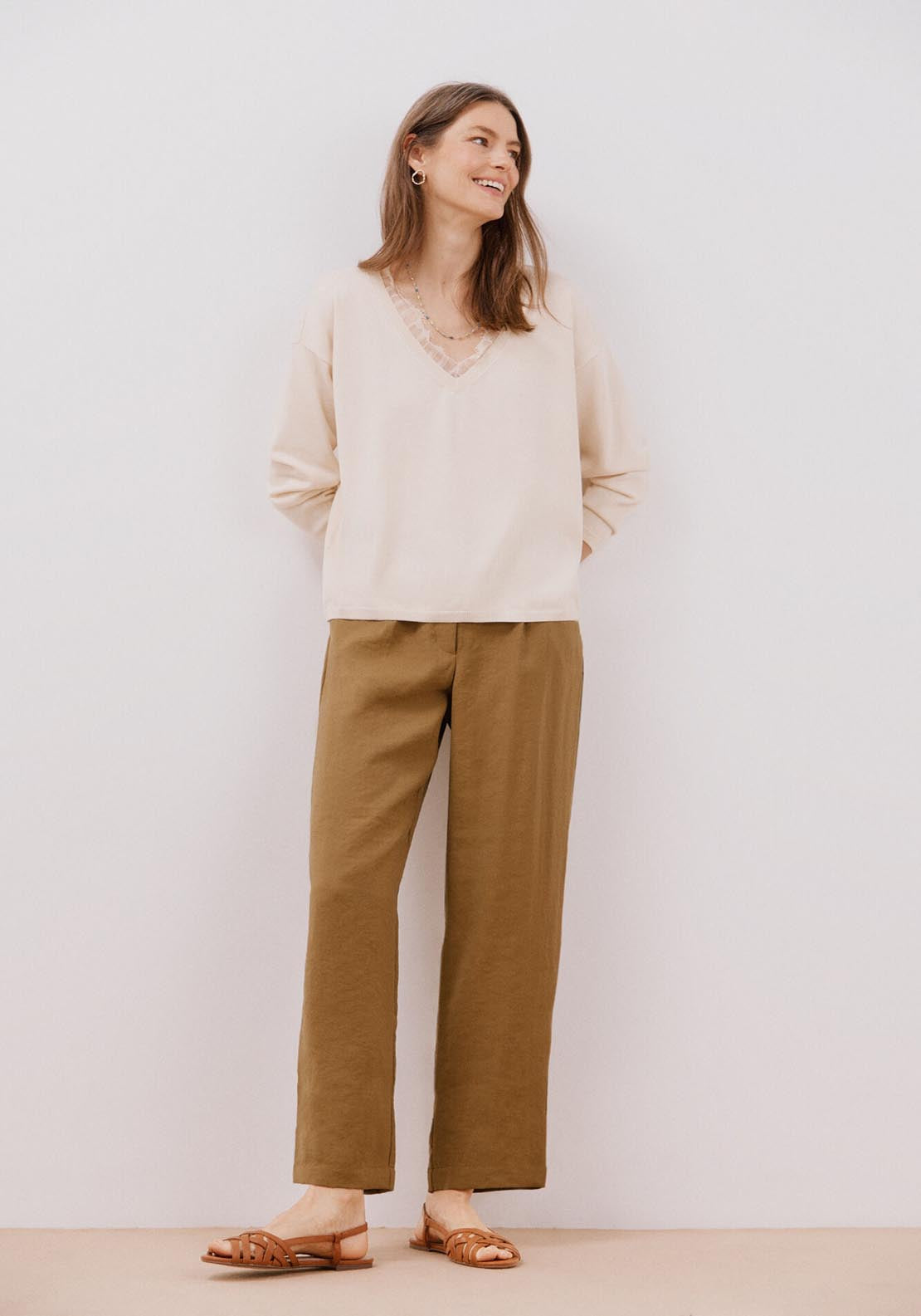 Cortefiel Lace V Lace Jumper - Ivory 3 Shaws Department Stores