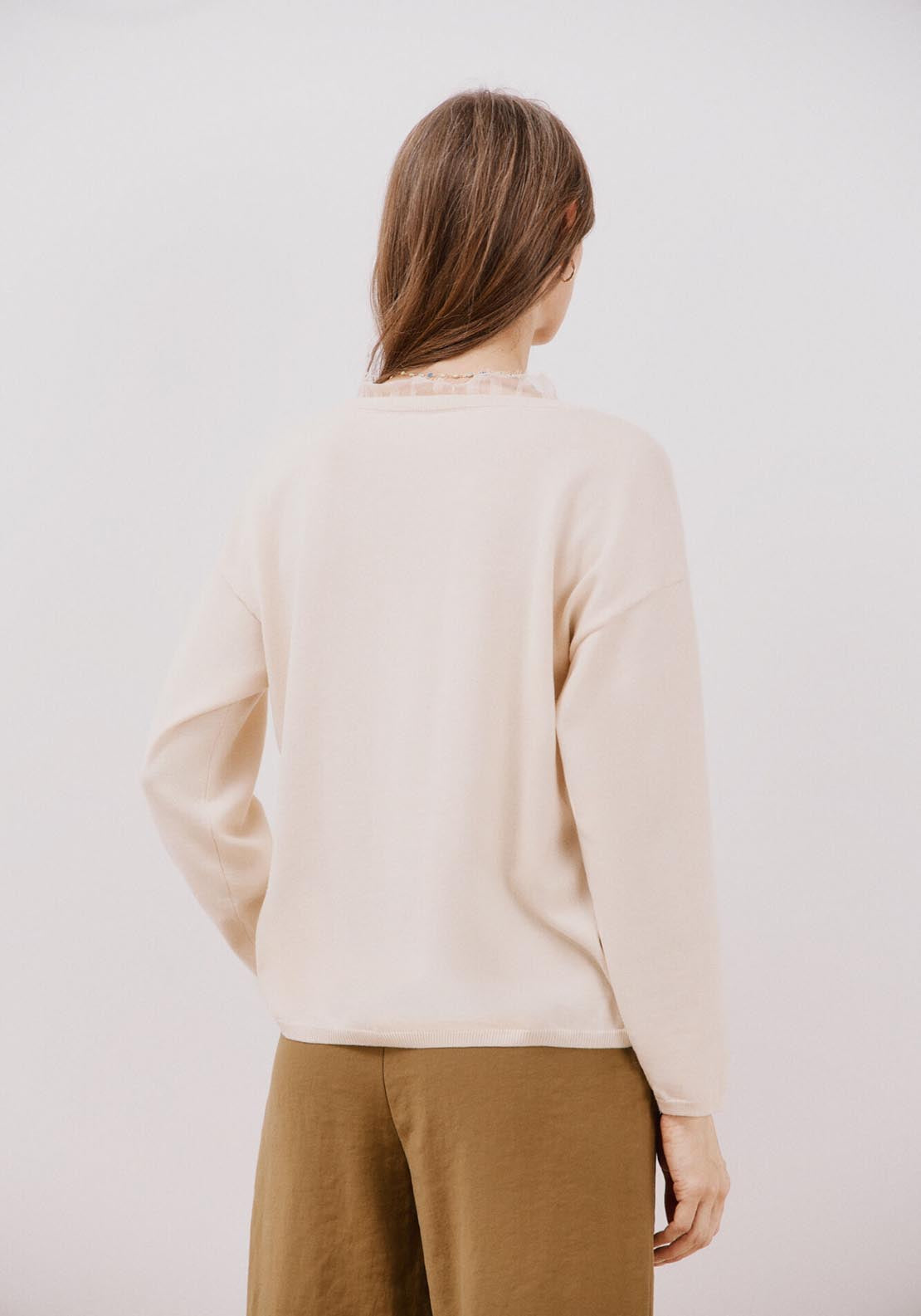 Cortefiel Lace V Lace Jumper - Ivory 4 Shaws Department Stores