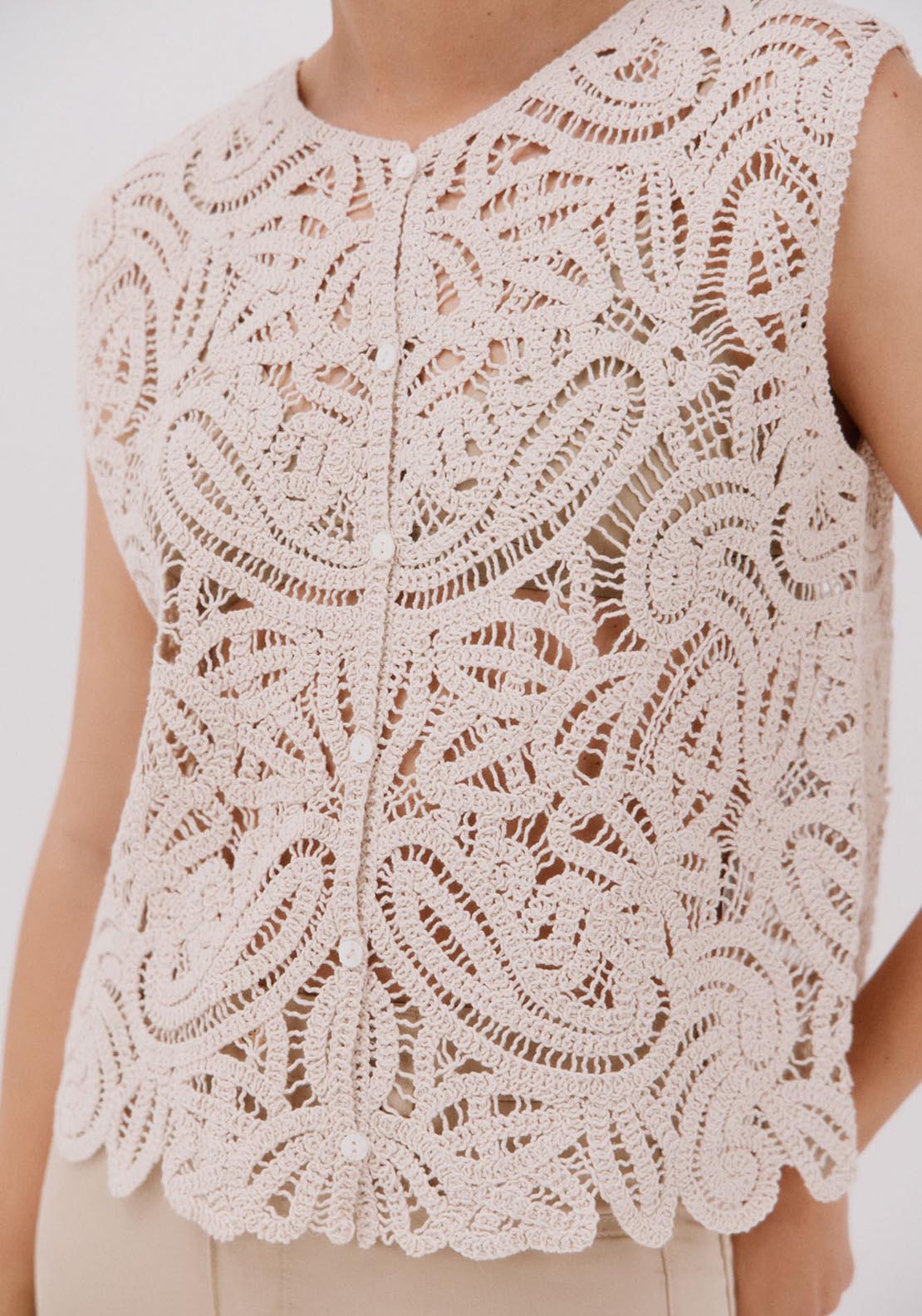 Cortefiel Crochet Vest - Cream 3 Shaws Department Stores