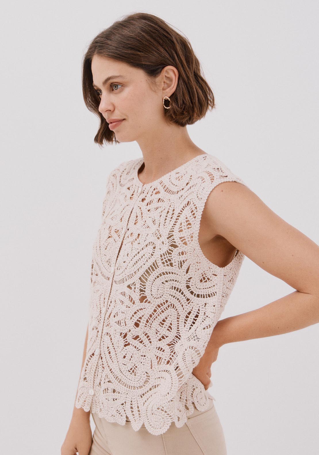 Cortefiel Crochet Vest - Cream 4 Shaws Department Stores