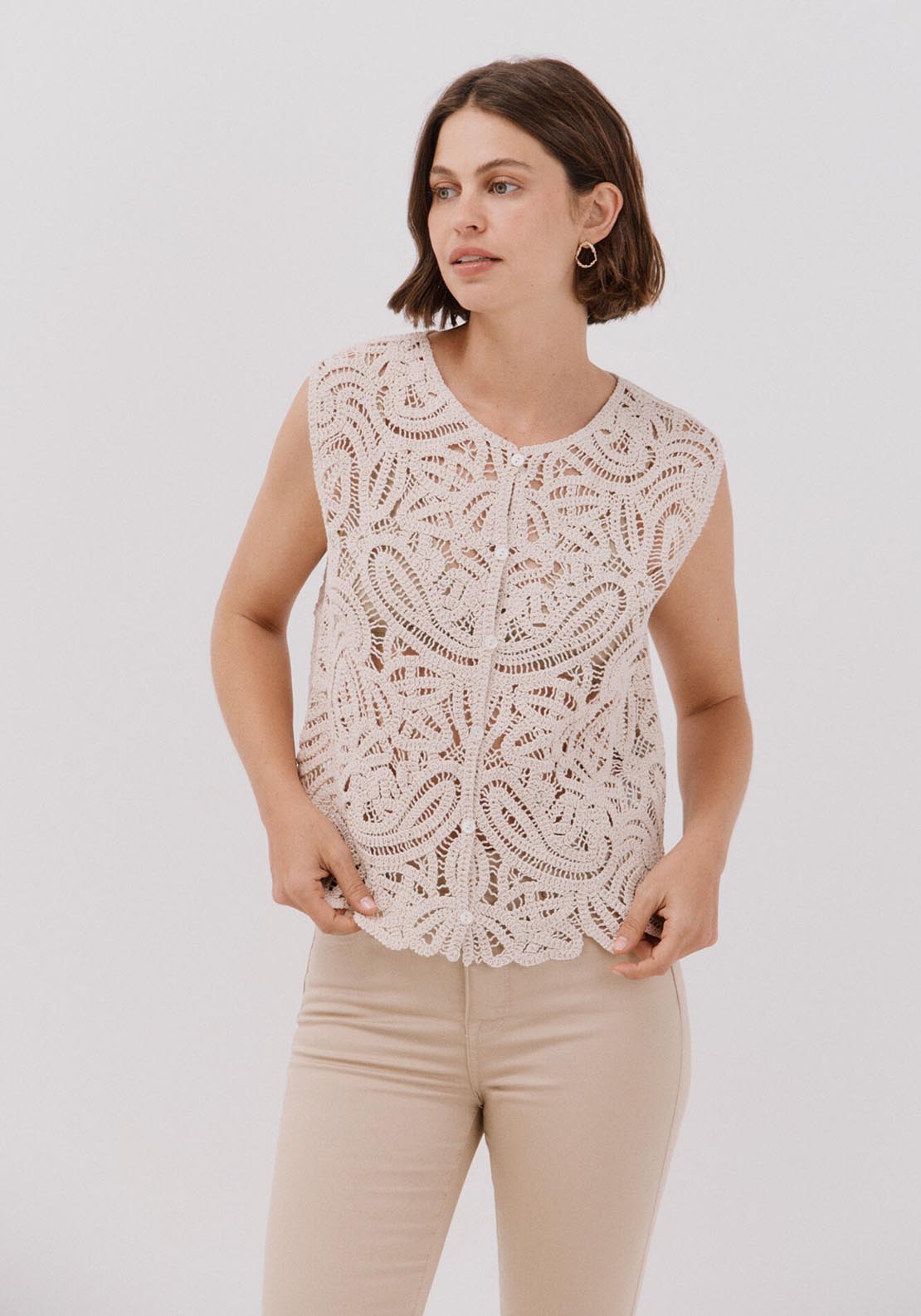 Cortefiel Crochet Vest - Cream 1 Shaws Department Stores