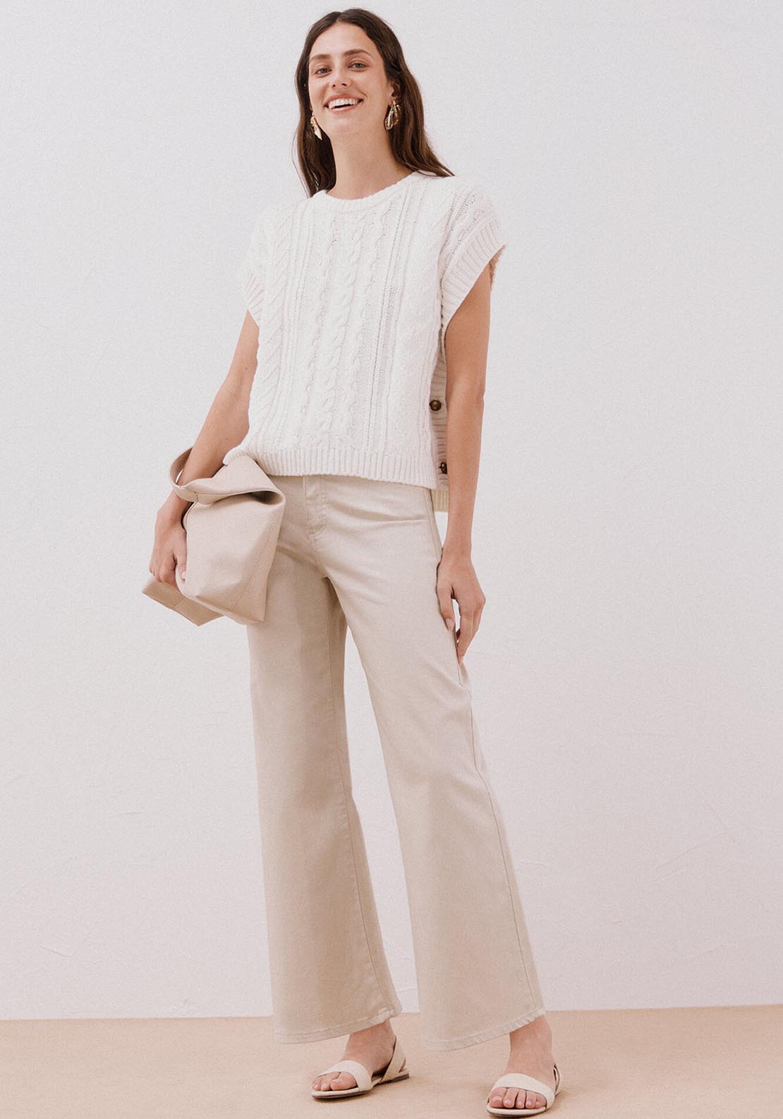 Cortefiel Side Button Vest - Cream 5 Shaws Department Stores