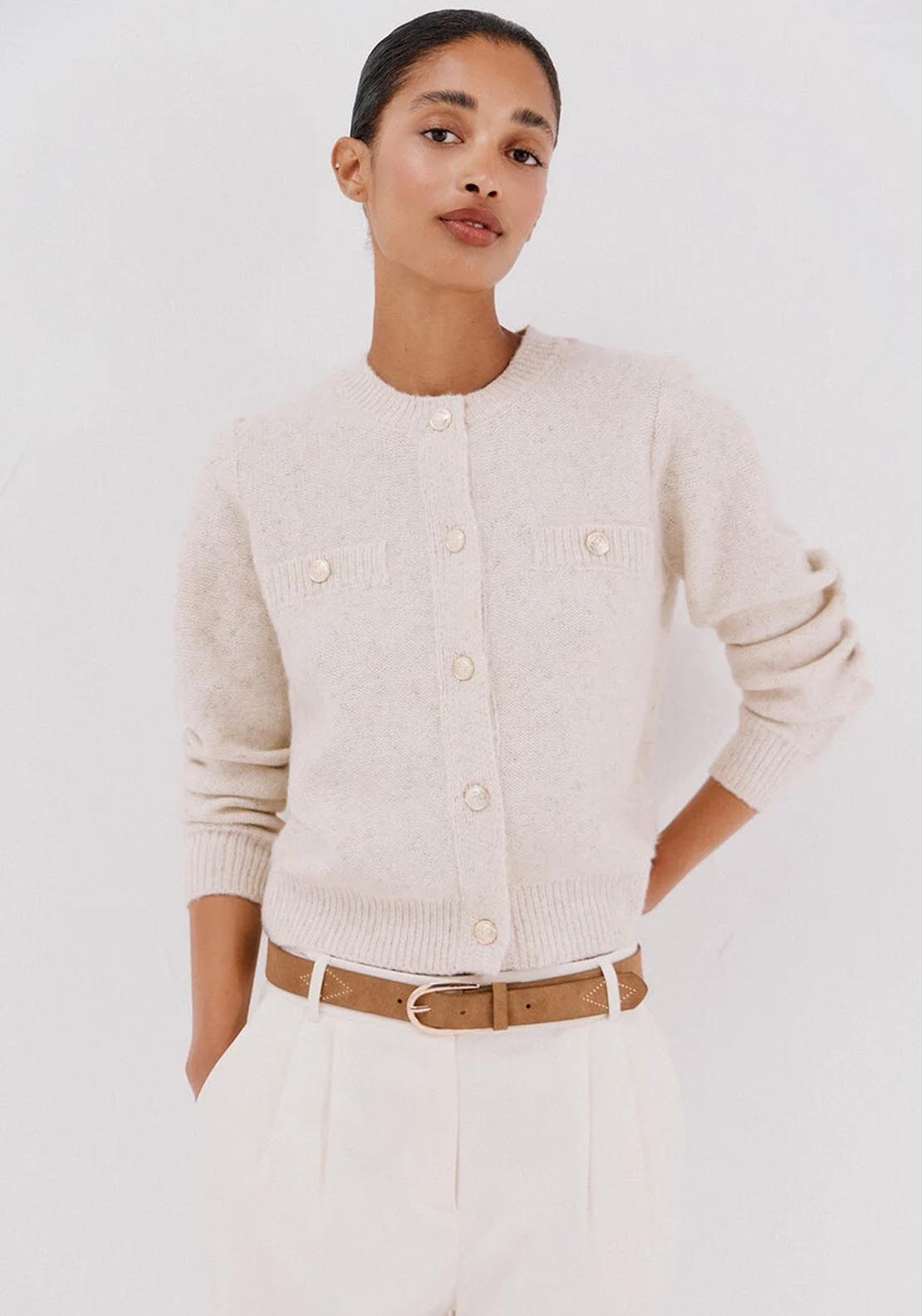 Cortefiel Short jacket with buttons - Cream 1 Shaws Department Stores