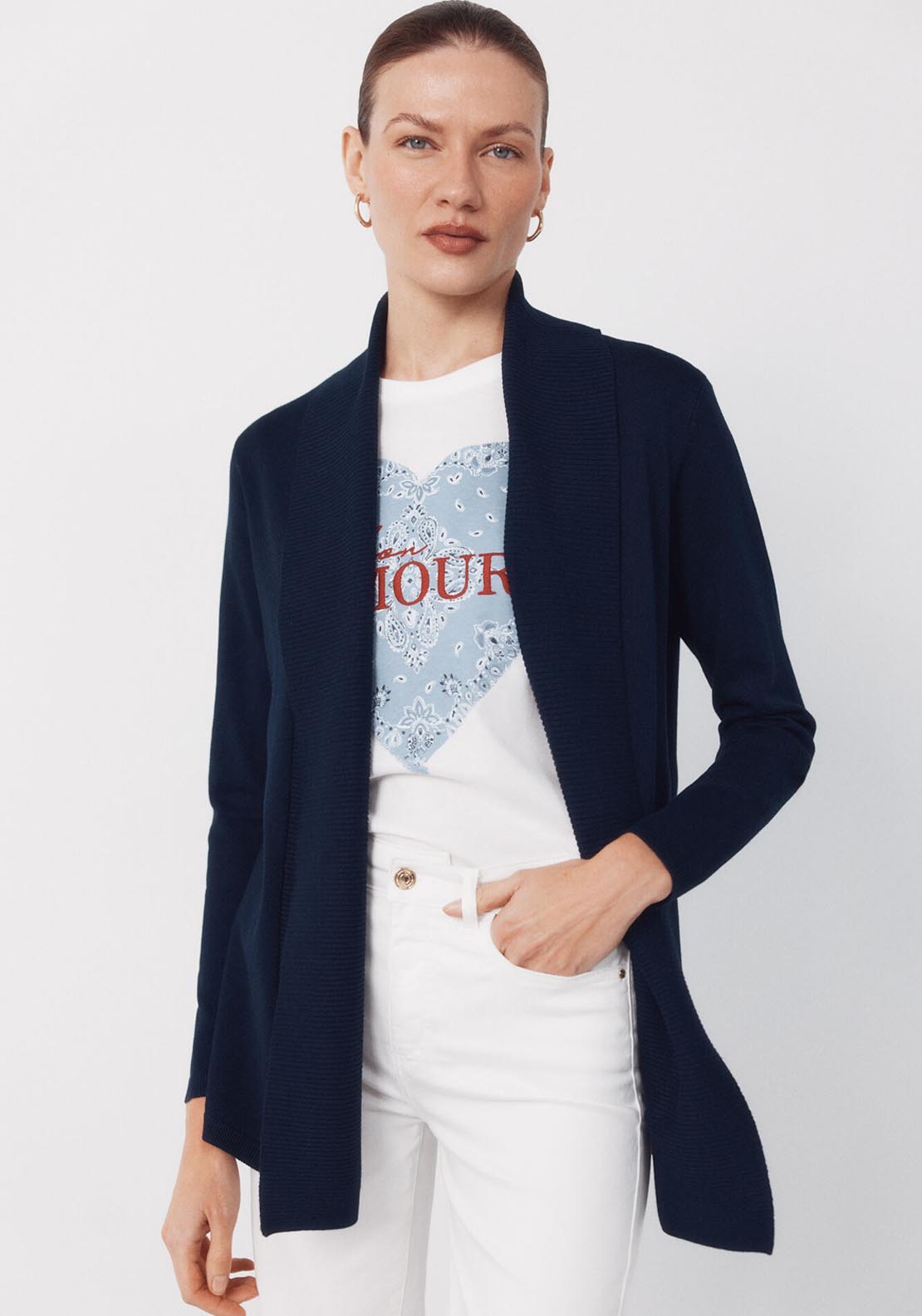 Cardigan With Shawl Neckline - Blue