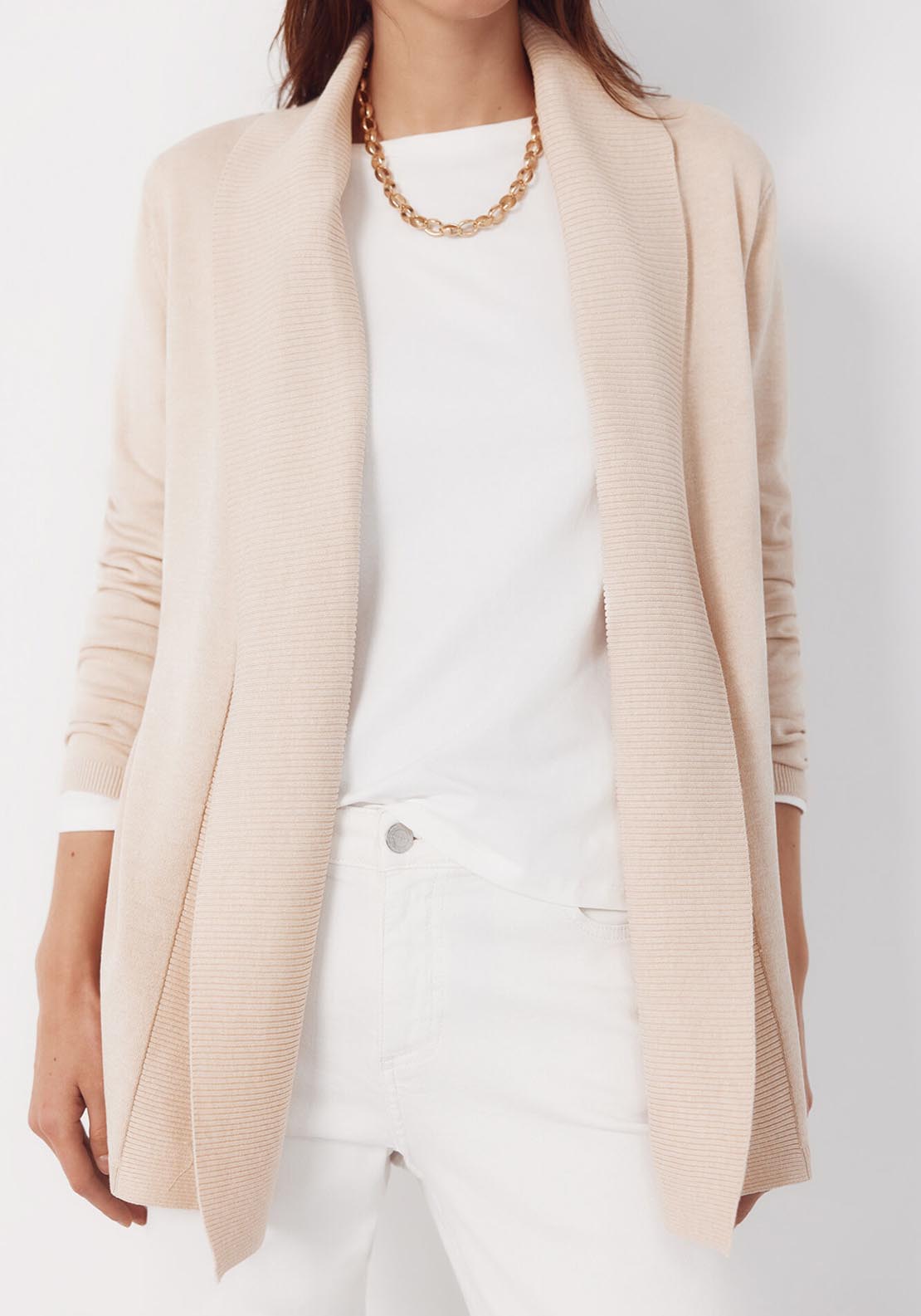 Cardigan With Shawl Neckline - Beige