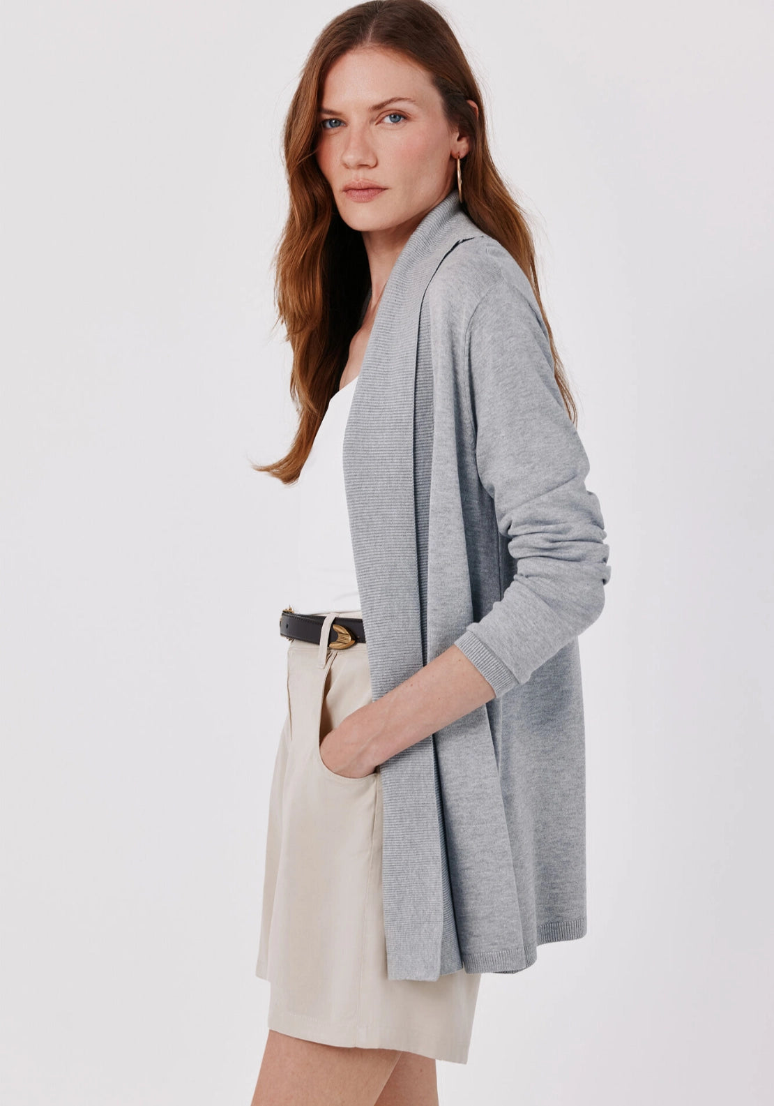 Shawl Collar Cardigan - Light Grey