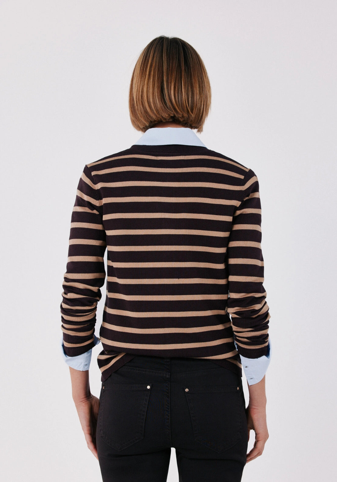 Striped Knit Cardigan - Brown