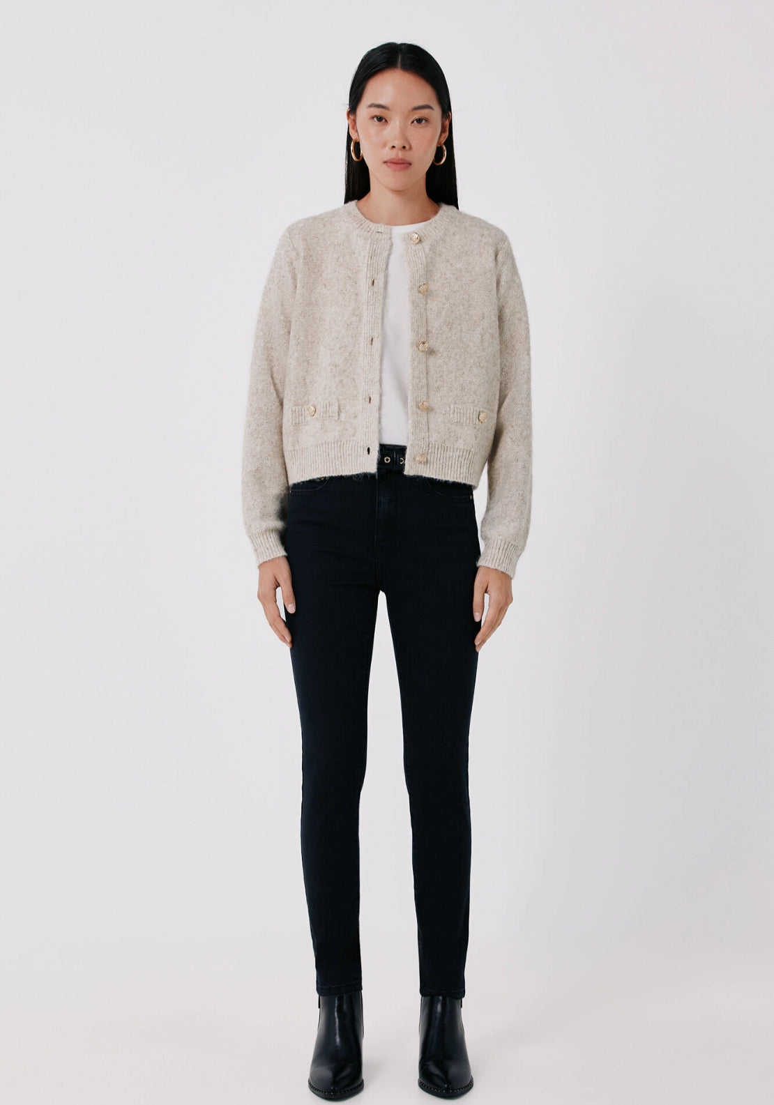Cortefiel Metallic Knit Button Front Cardigan - Ivory 4 Shaws Department Stores