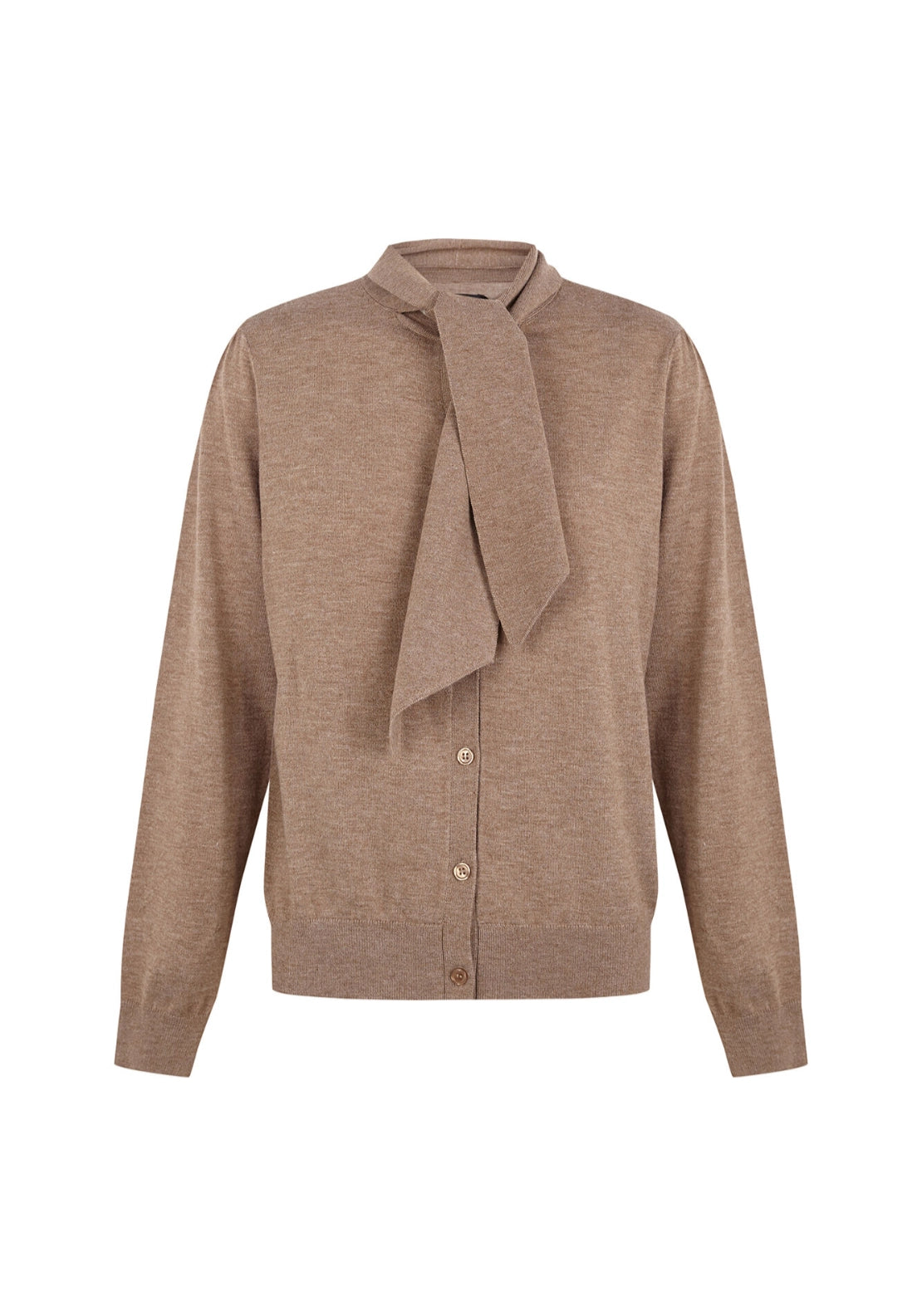 Cortefiel Tie Neck Fine Knit Cardigan - Tan 4 Shaws Department Stores