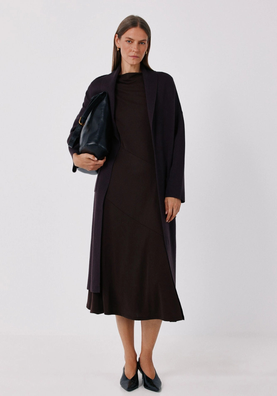 Longline Knit Coatigan - Dark Brown