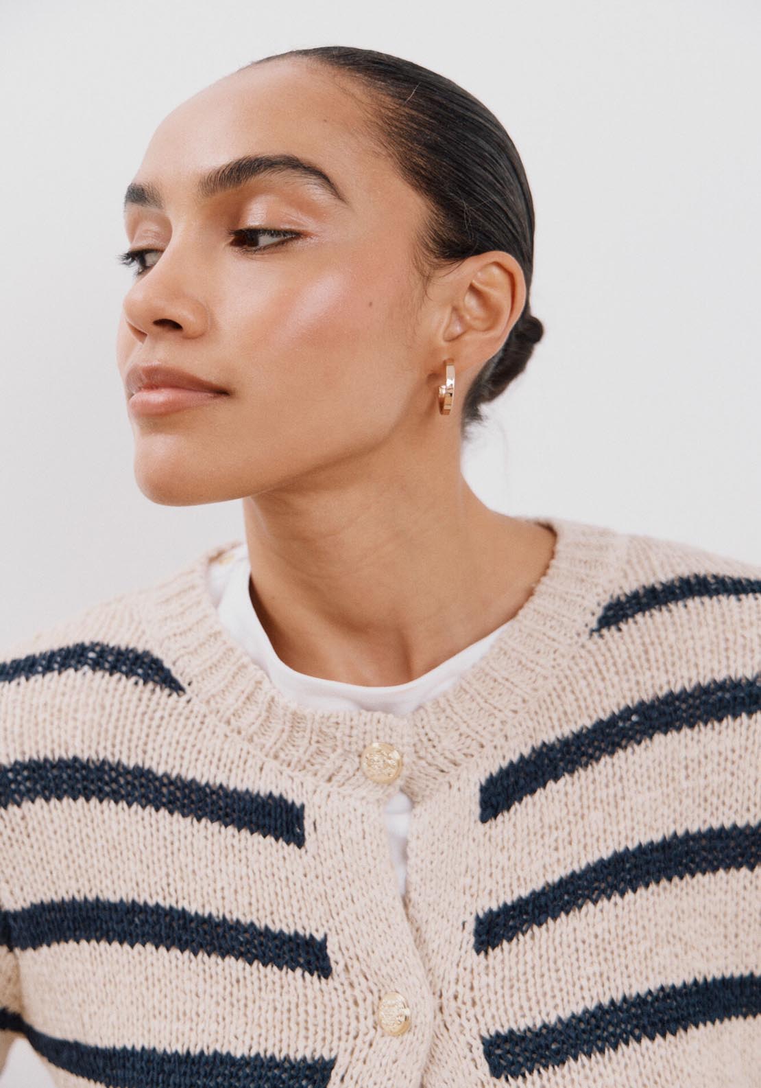 Cortefiel Two-Tone Striped Jacket - Beige/camel 3 Shaws Department Stores