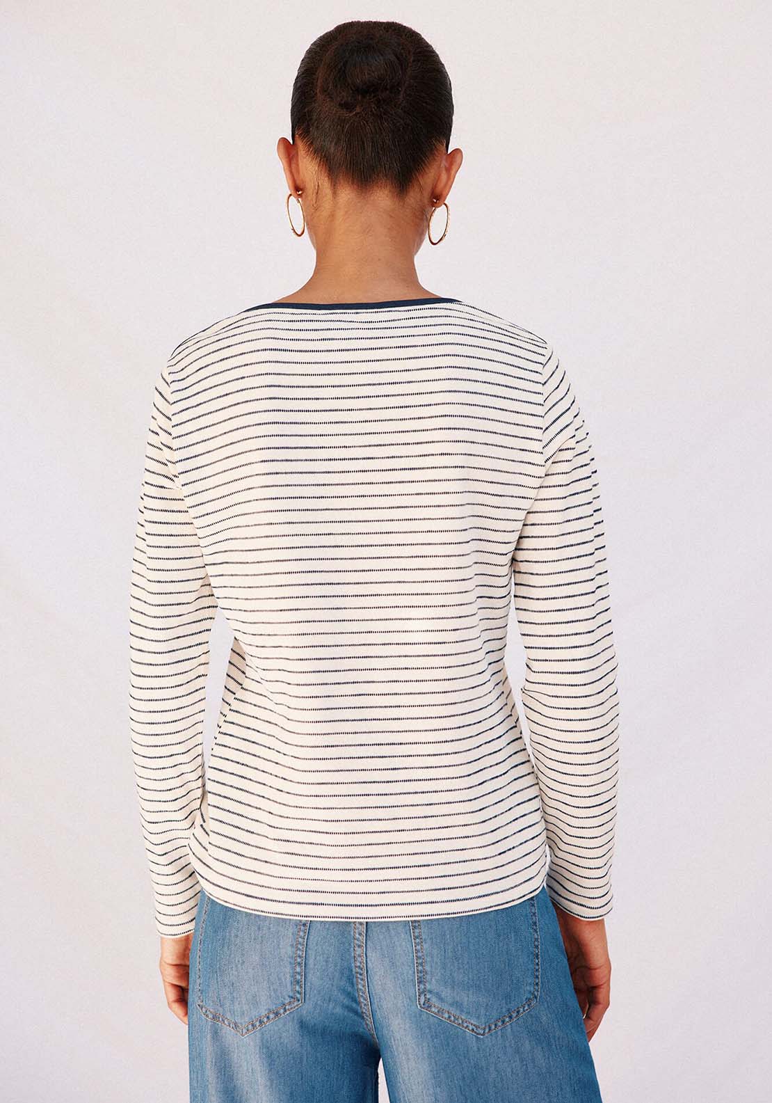 Striped Boat Neck T-Shirt - Blue