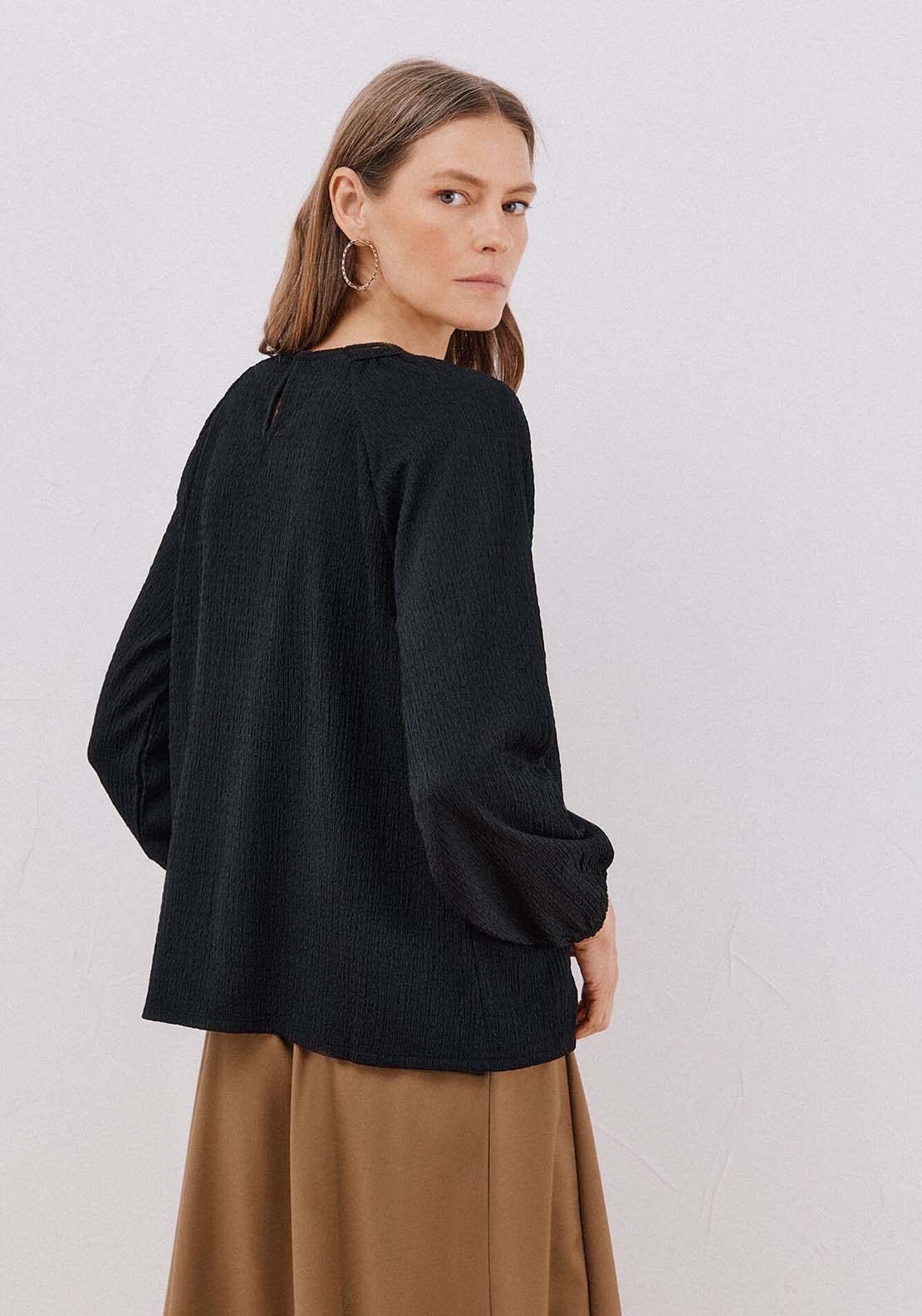 Crochet Patch Top - Black