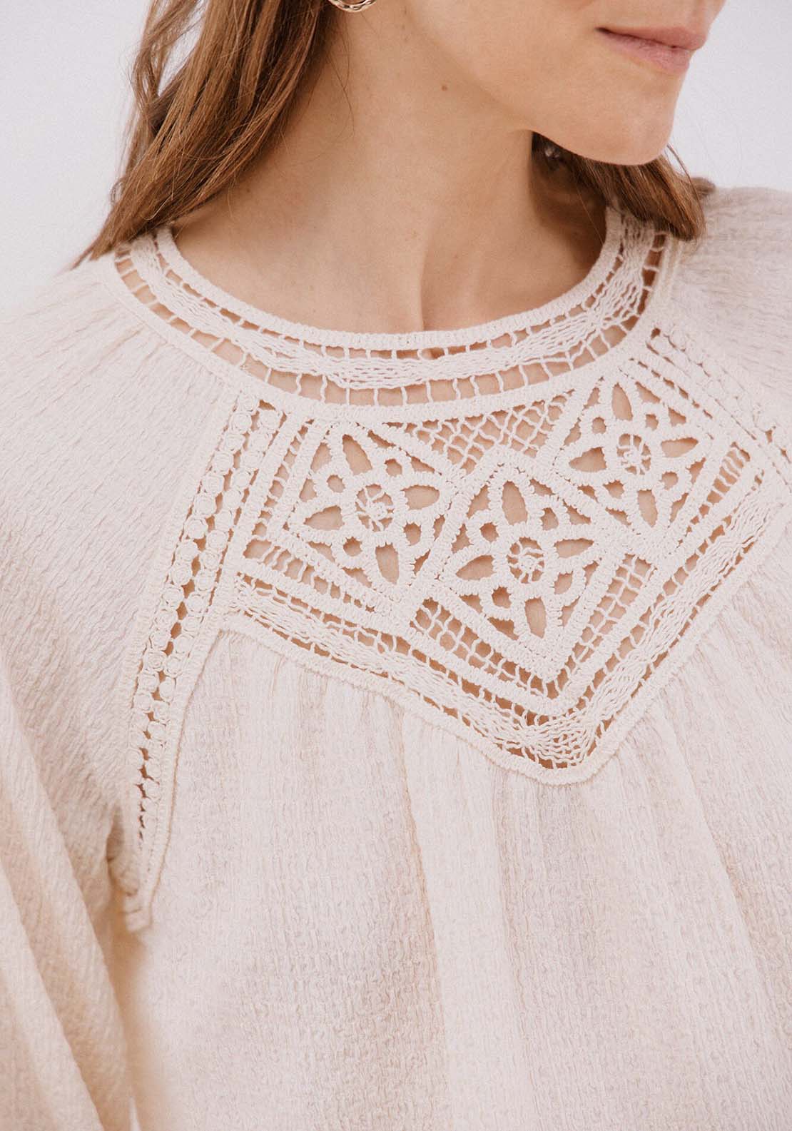 Crochet Patch Top - Cream