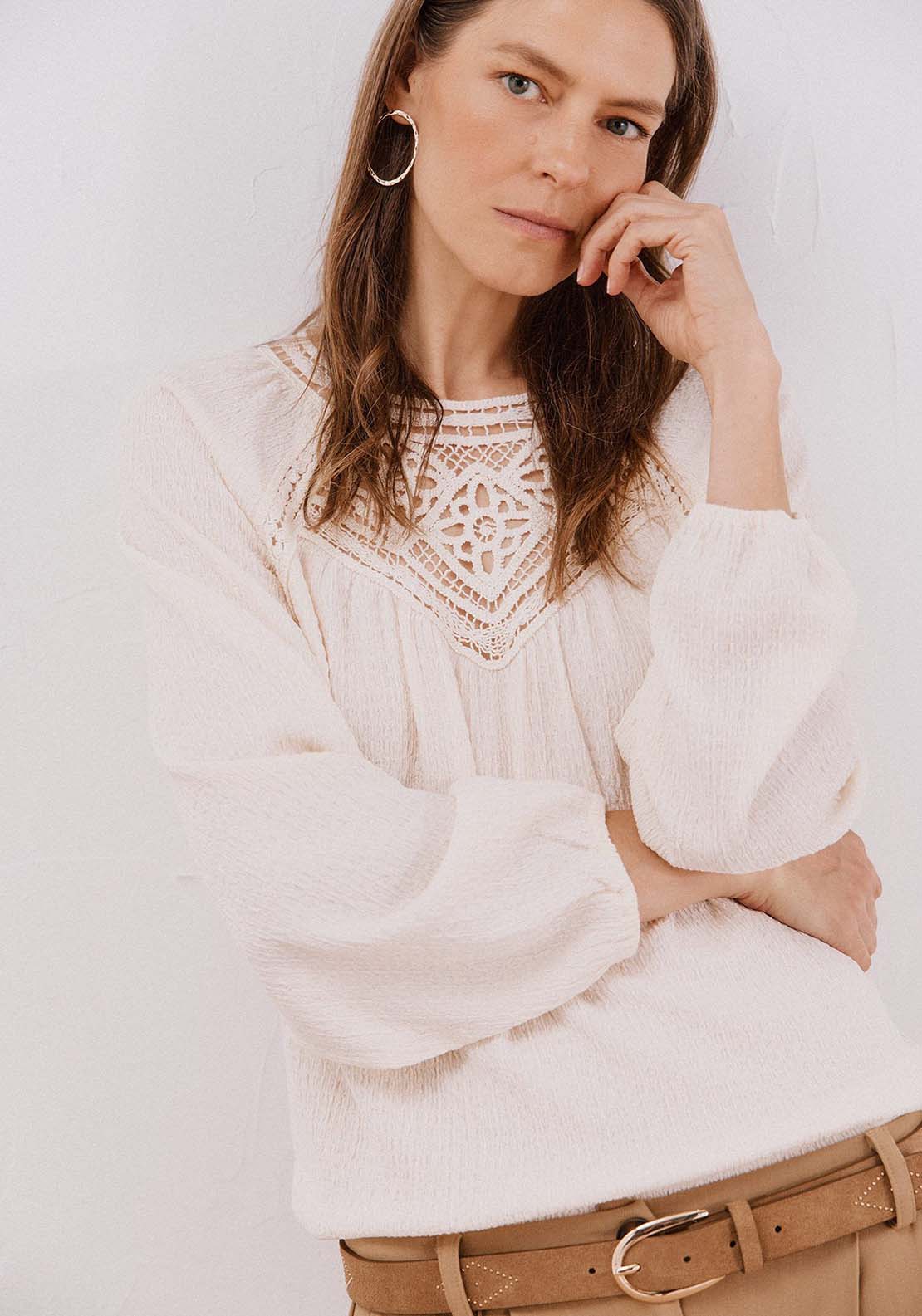 Crochet Patch Top - Cream