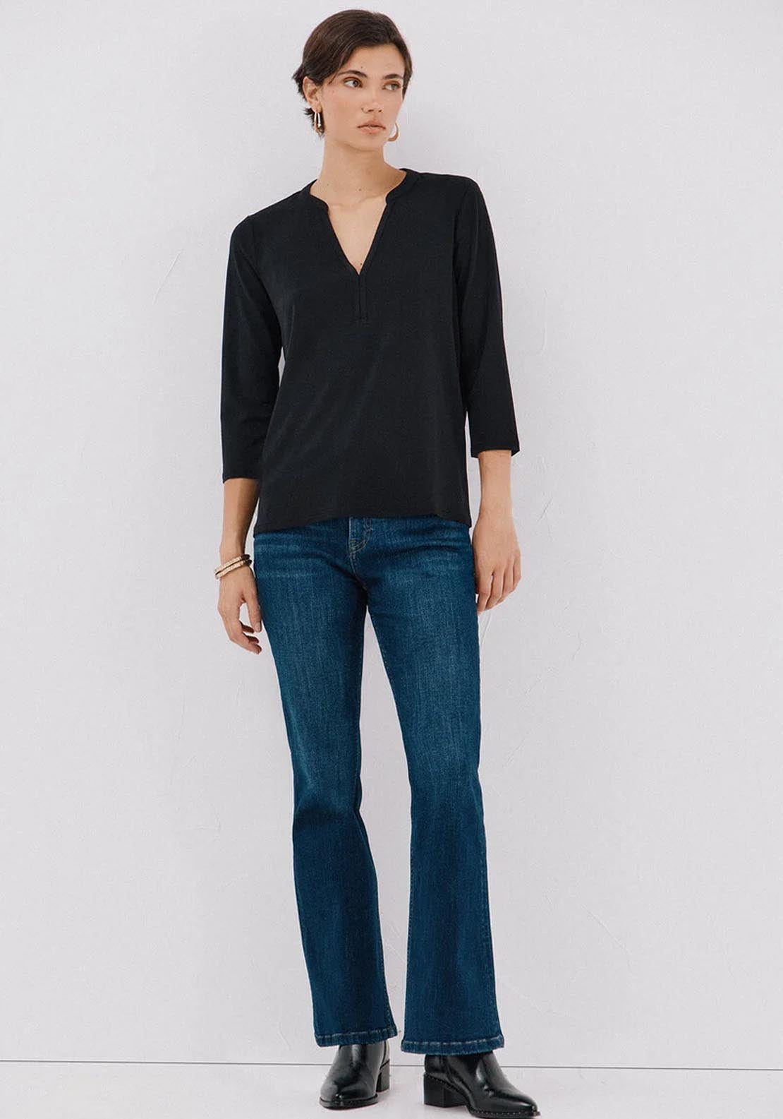Basic Mandarin Neckline Shirt - Black
