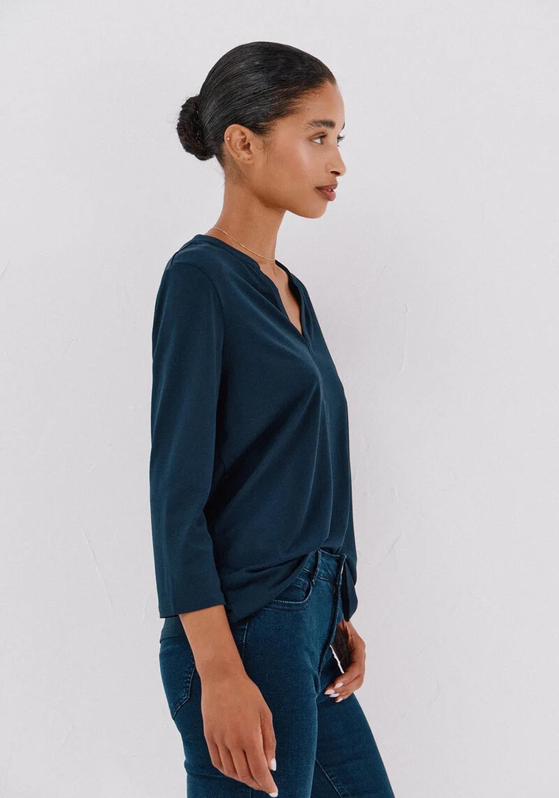 Basic Mandarin Neckline Shirt - Blue