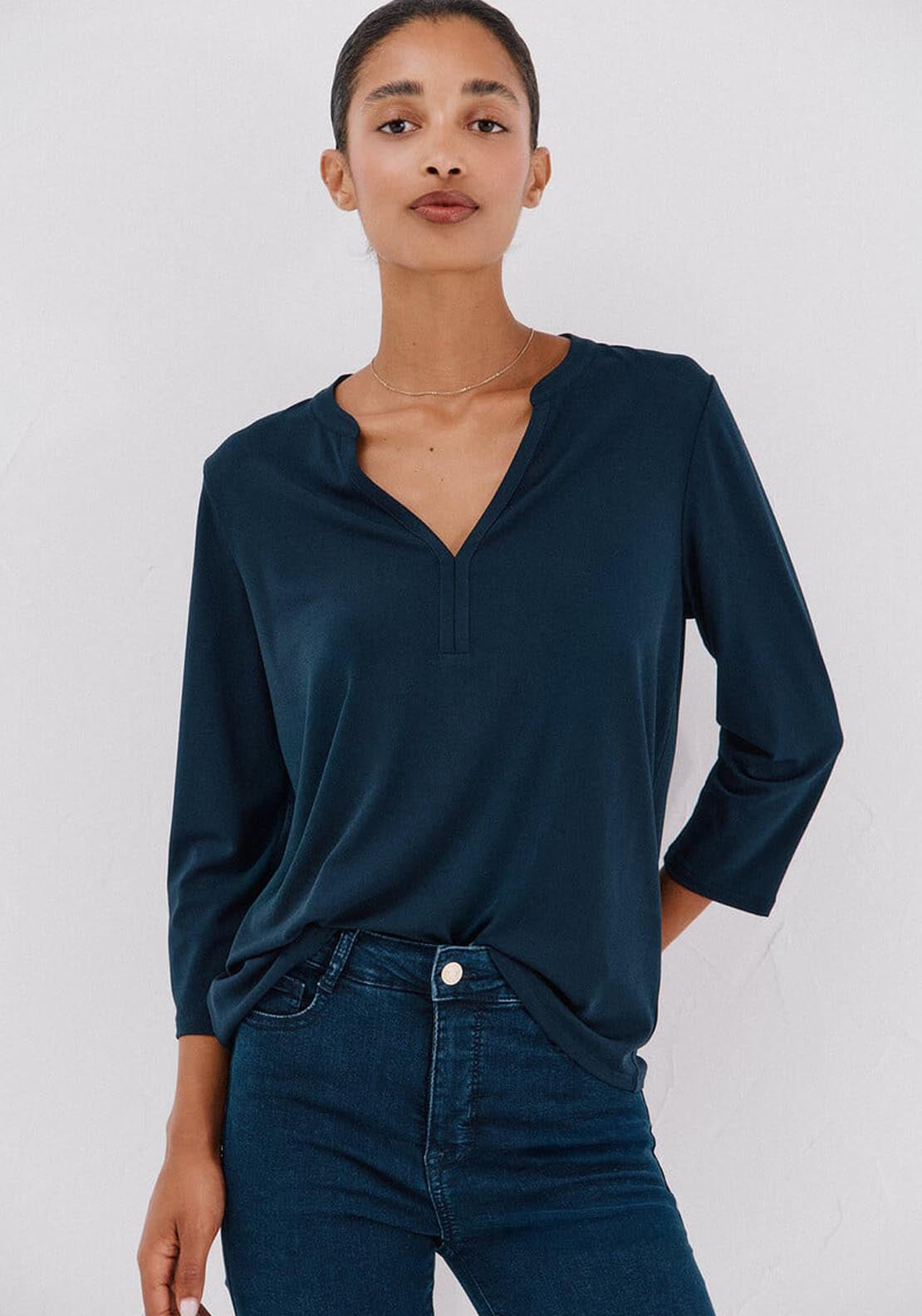 Basic Mandarin Neckline Shirt - Blue