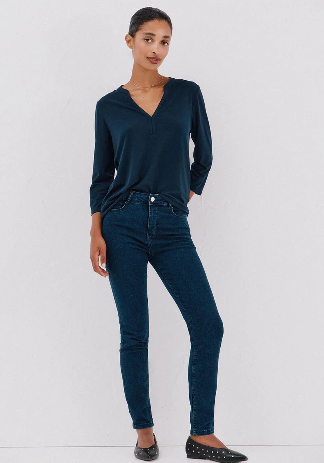 Basic Mandarin Neckline Shirt - Blue