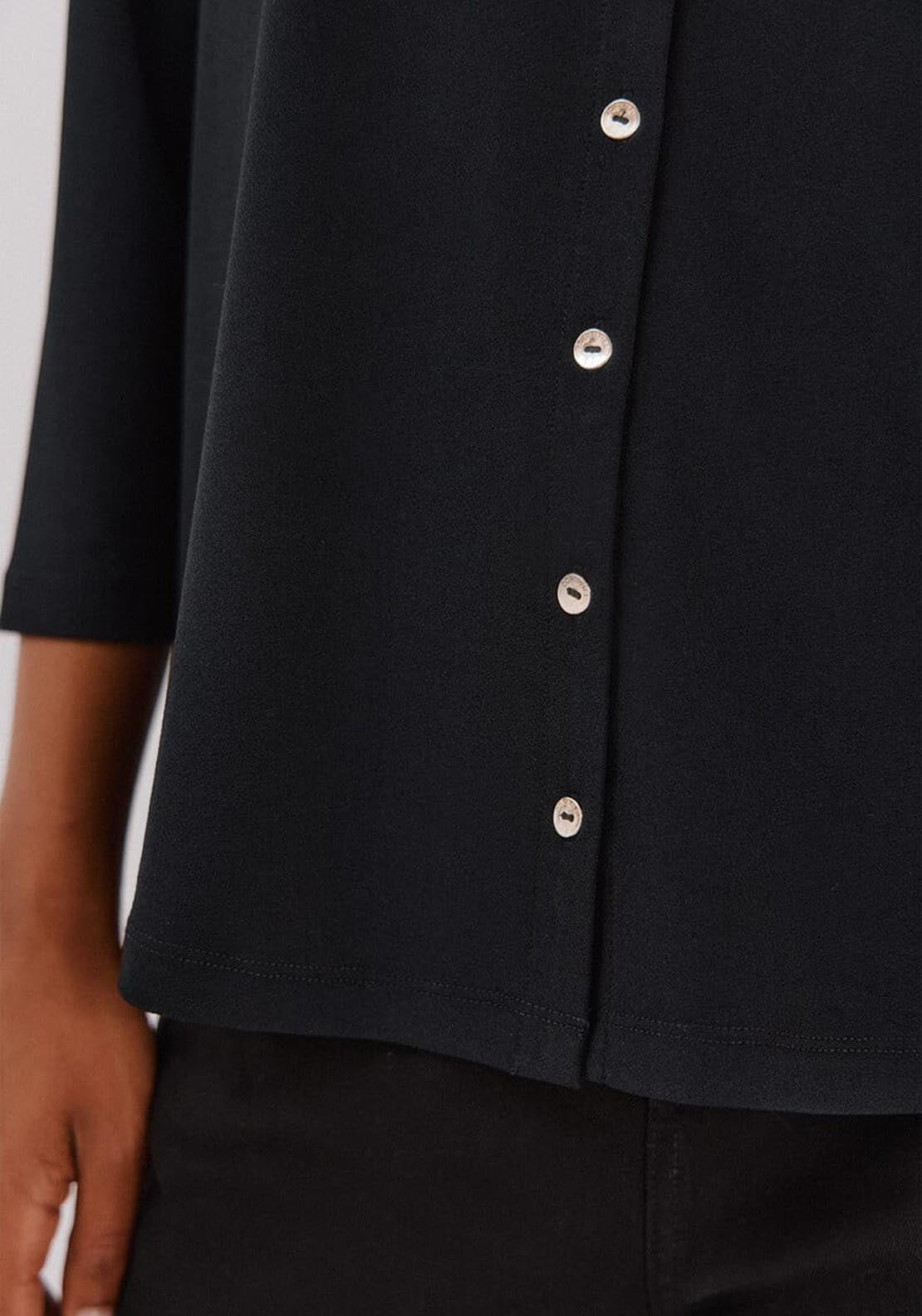 Elastic Buttons Shirt - Black