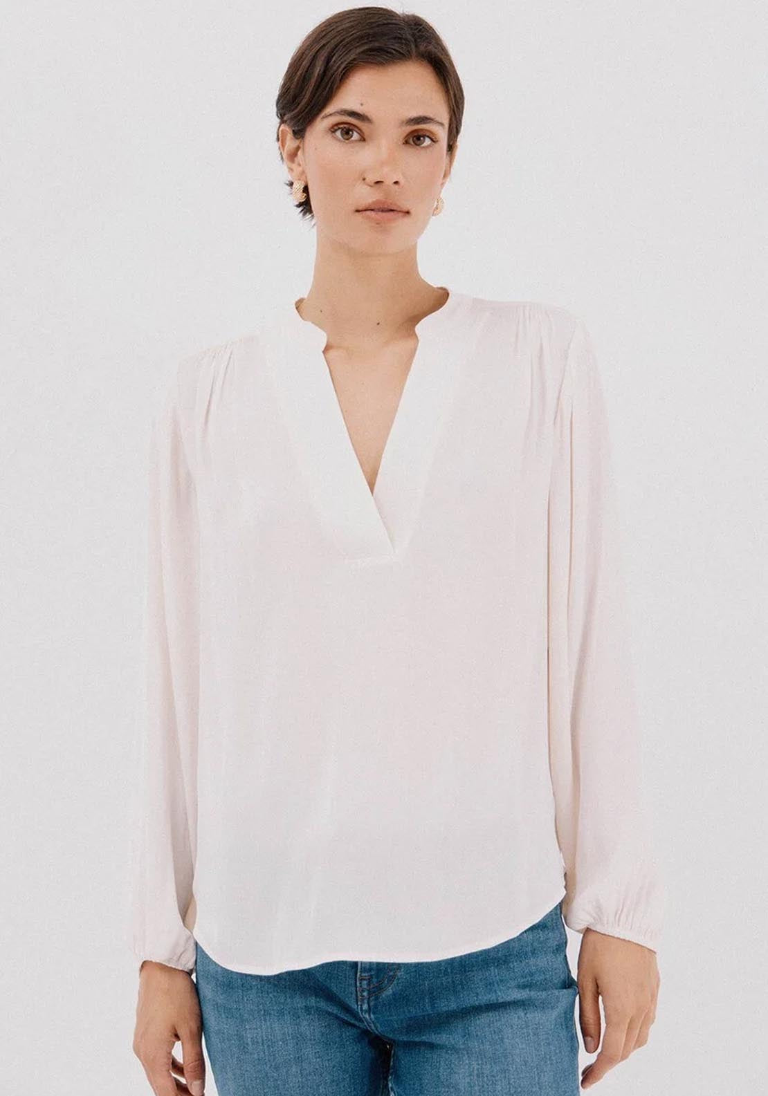 Elastic Buttons Shirt - Cream
