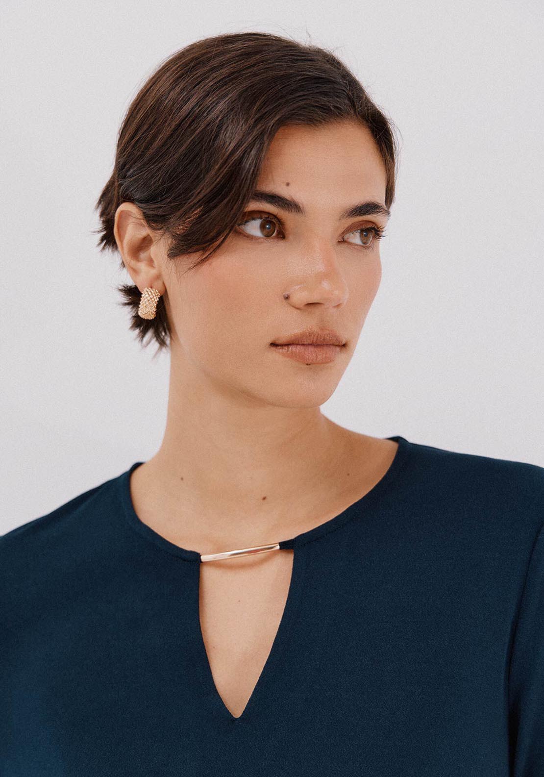 Cortefiel Gold Piece Neckline Top - Blue 3 Shaws Department Stores