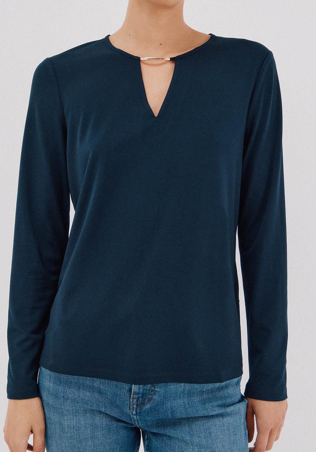 Cortefiel Gold Piece Neckline Top - Blue 5 Shaws Department Stores