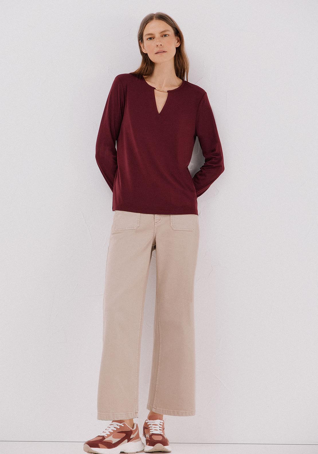 Cortefiel Gold Piece Neckline Top - Red 5 Shaws Department Stores