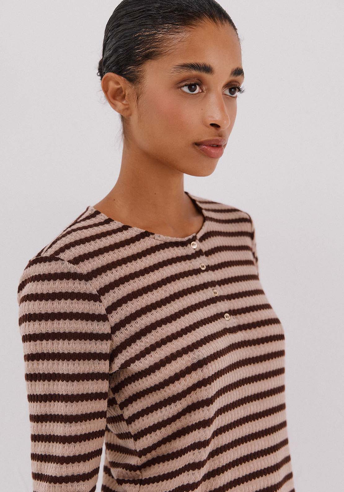 Striped Structured Top - Brown
