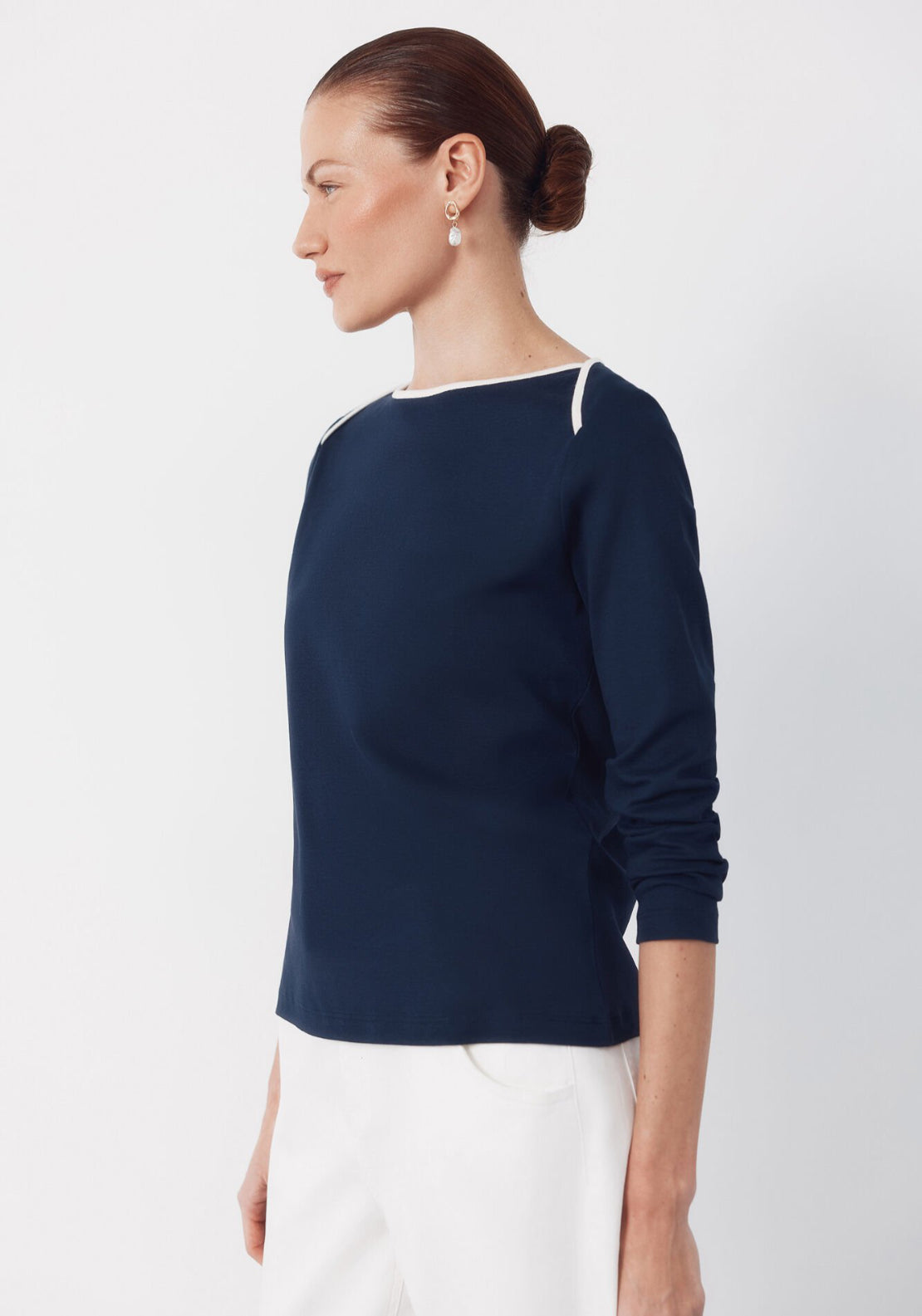 Cortefiel Contrast Long Sleeve T Shirt - Blue 3 Shaws Department Stores