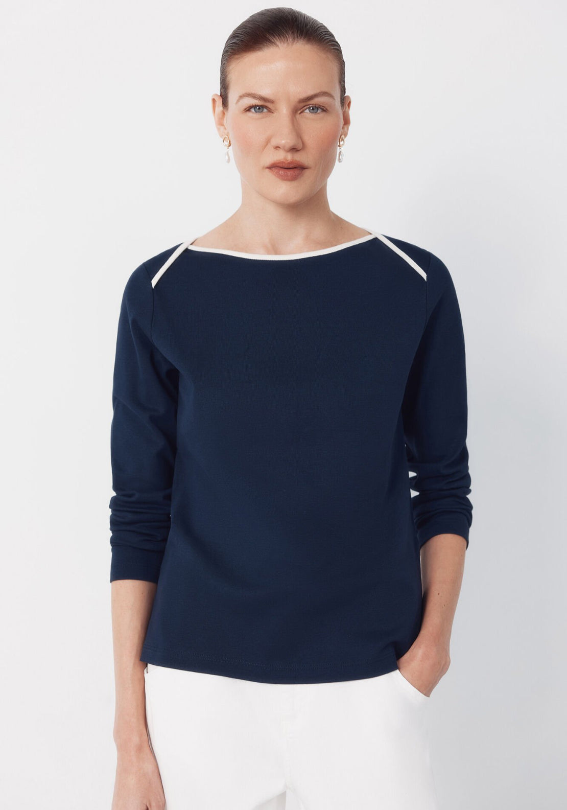 Cortefiel Contrast Long Sleeve T Shirt - Blue 1 Shaws Department Stores