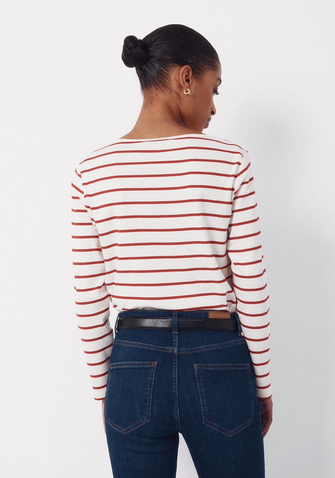 Contrast Boat Neck T Shirt - Red