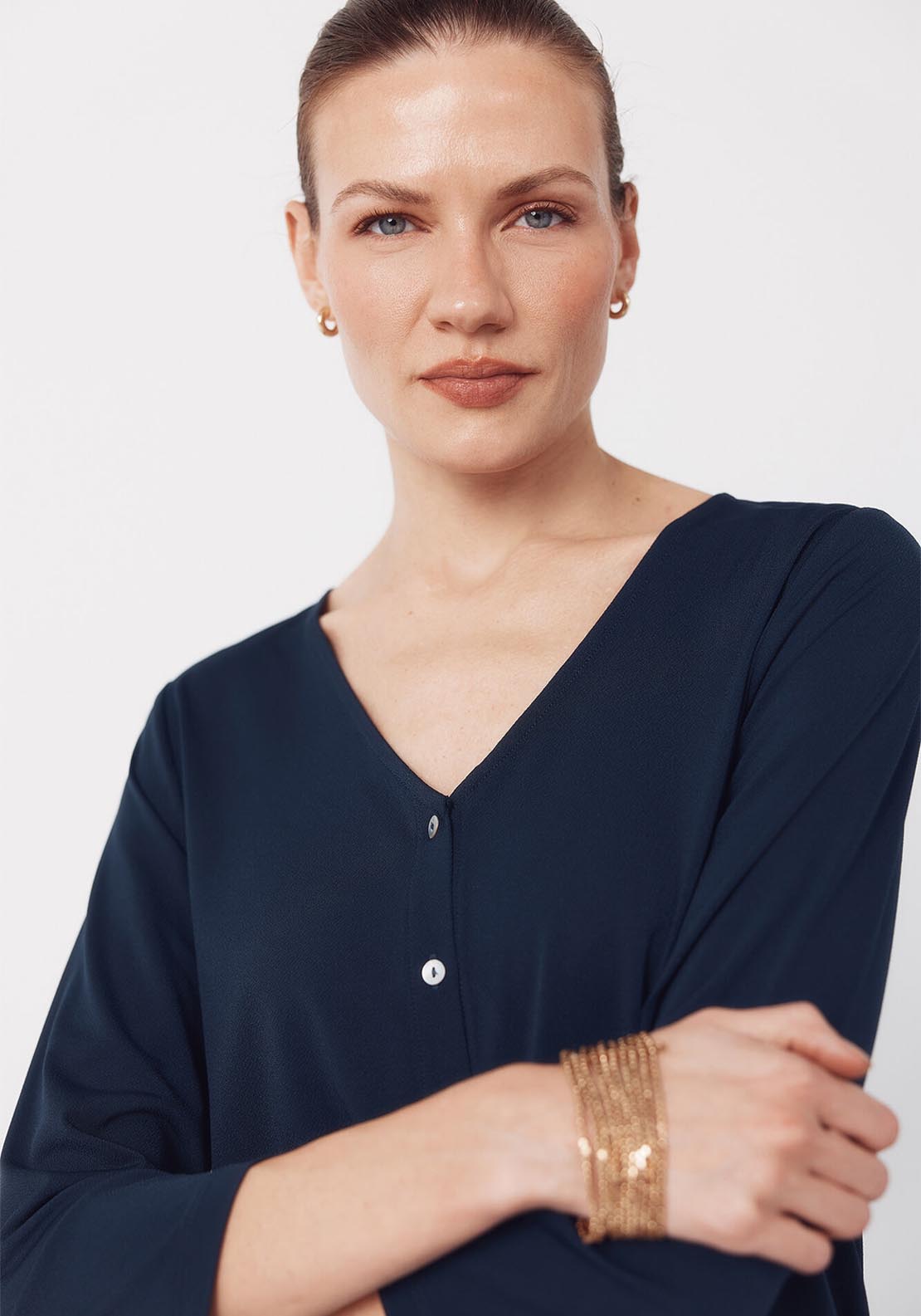 V NeckTop With Buttons - Blue