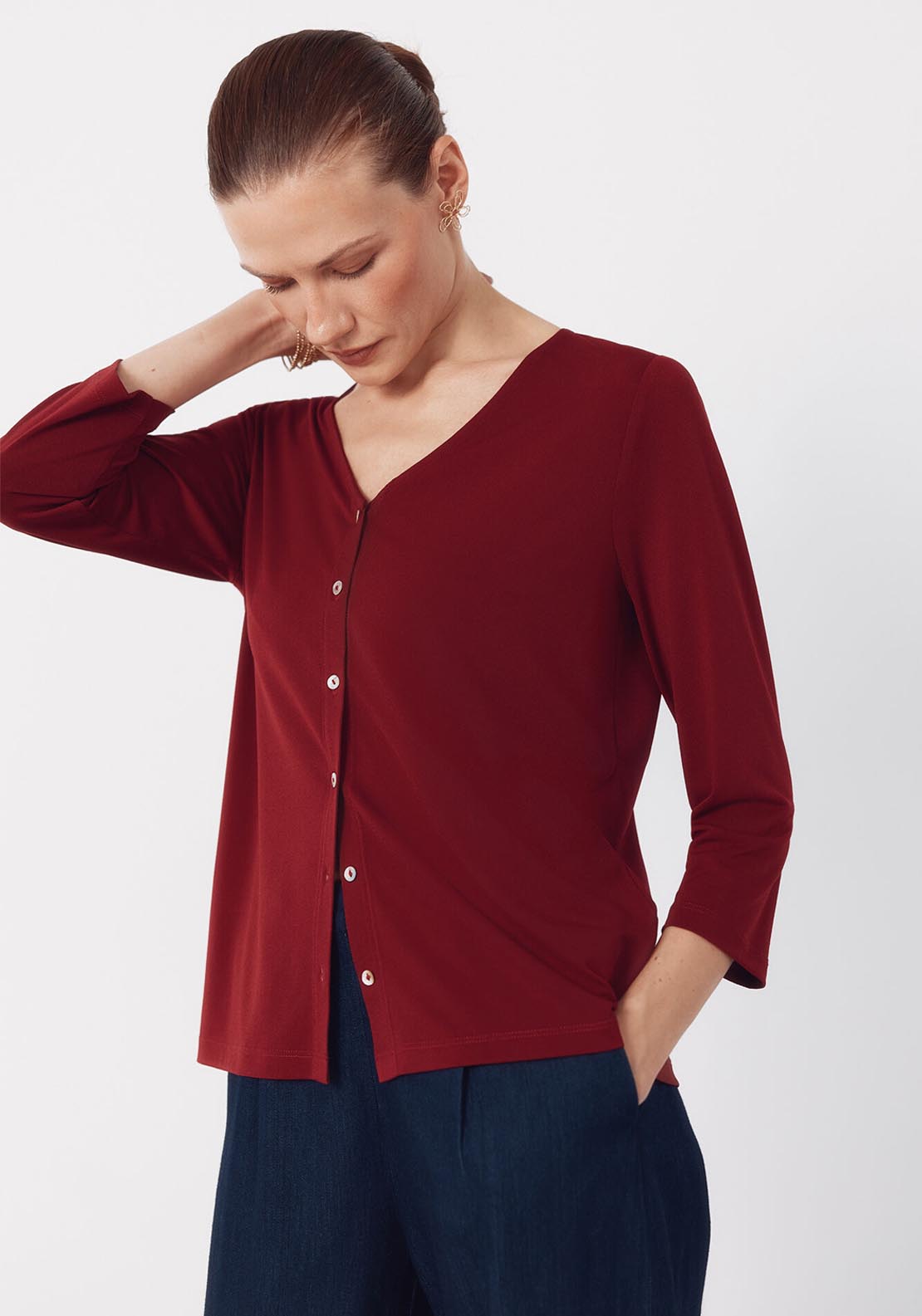 V NeckTop With Buttons - Pink
