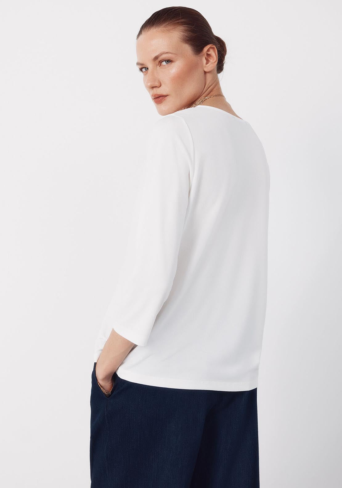V NeckTop With Buttons - Cream