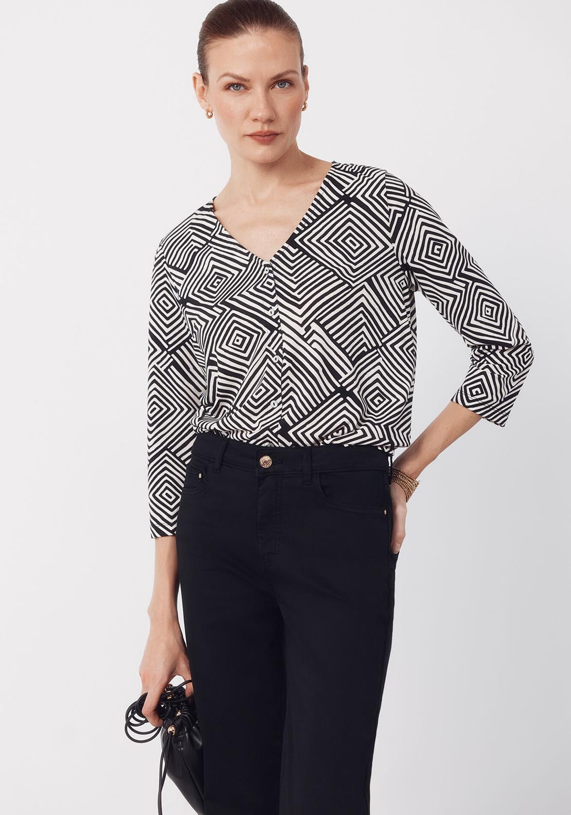 V NeckTop With Buttons - Burgundy